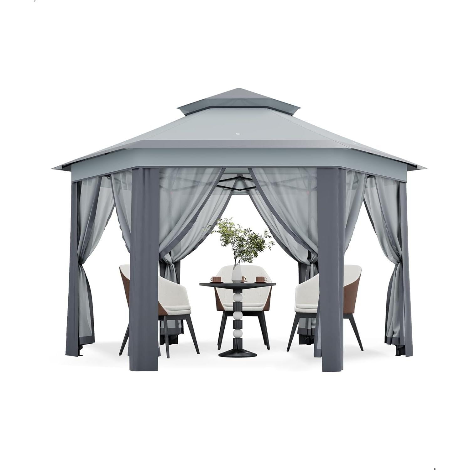 Gazebo Hexagonal Plegable TrendyTrove 13x13 Pies con Ventanas