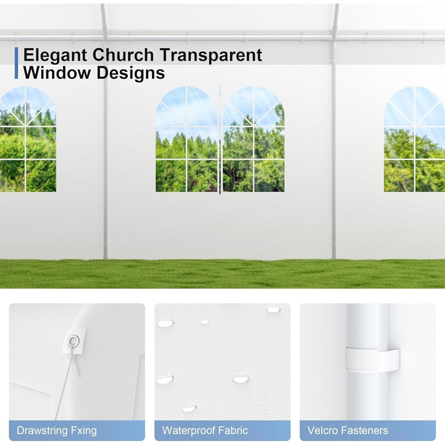 Carport 20x20 Party Tent Heavy Duty Canopy Waterproof Outdoor Storage Shelter Portable Garage w/Removable Sidewall Windows Canopy Tent for Wedding Event Backyard Barbecues Parties, White