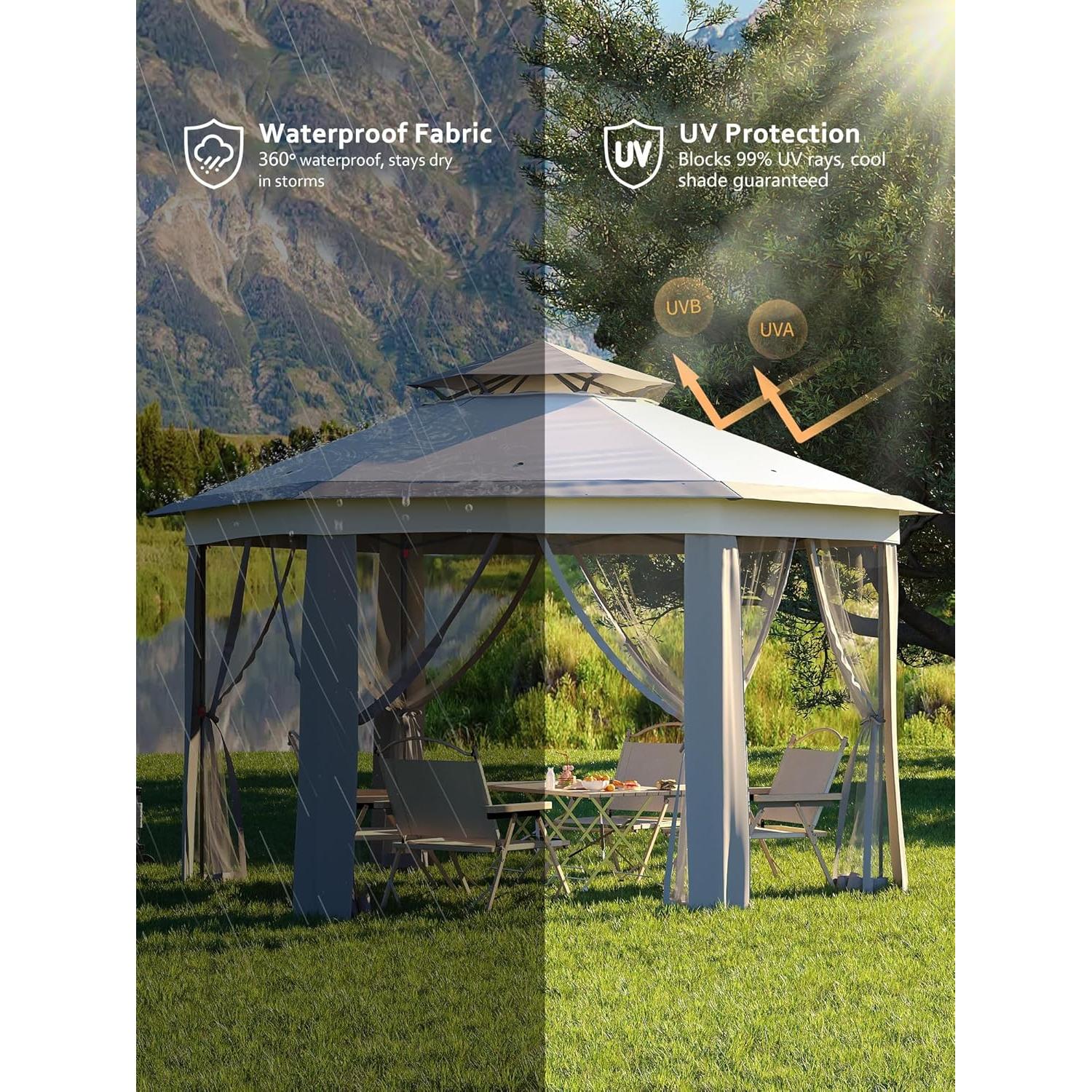 Gazebo Plegable Hexagonal OUTGOODS 15.7 m² con Mosquitero