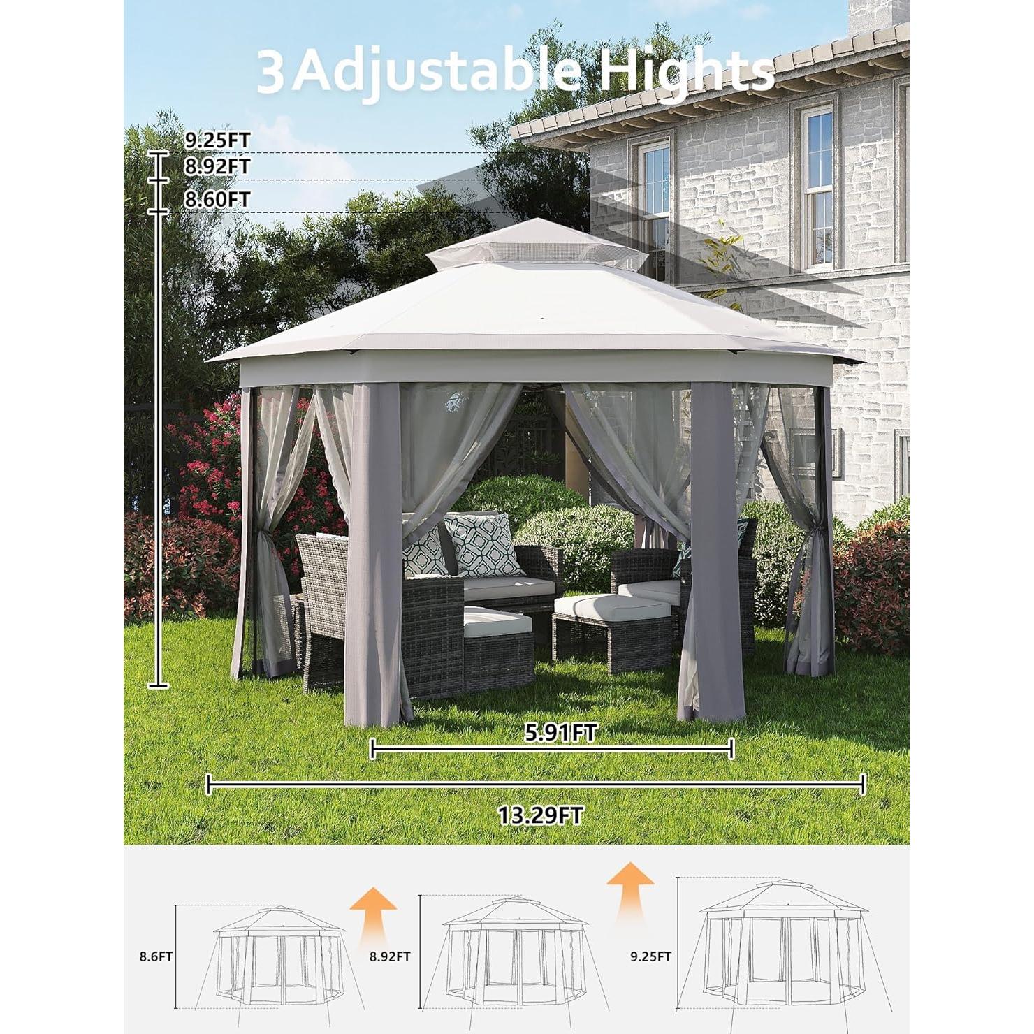 Gazebo Plegable Hexagonal OUTGOODS 15.7 m² con Mosquitero