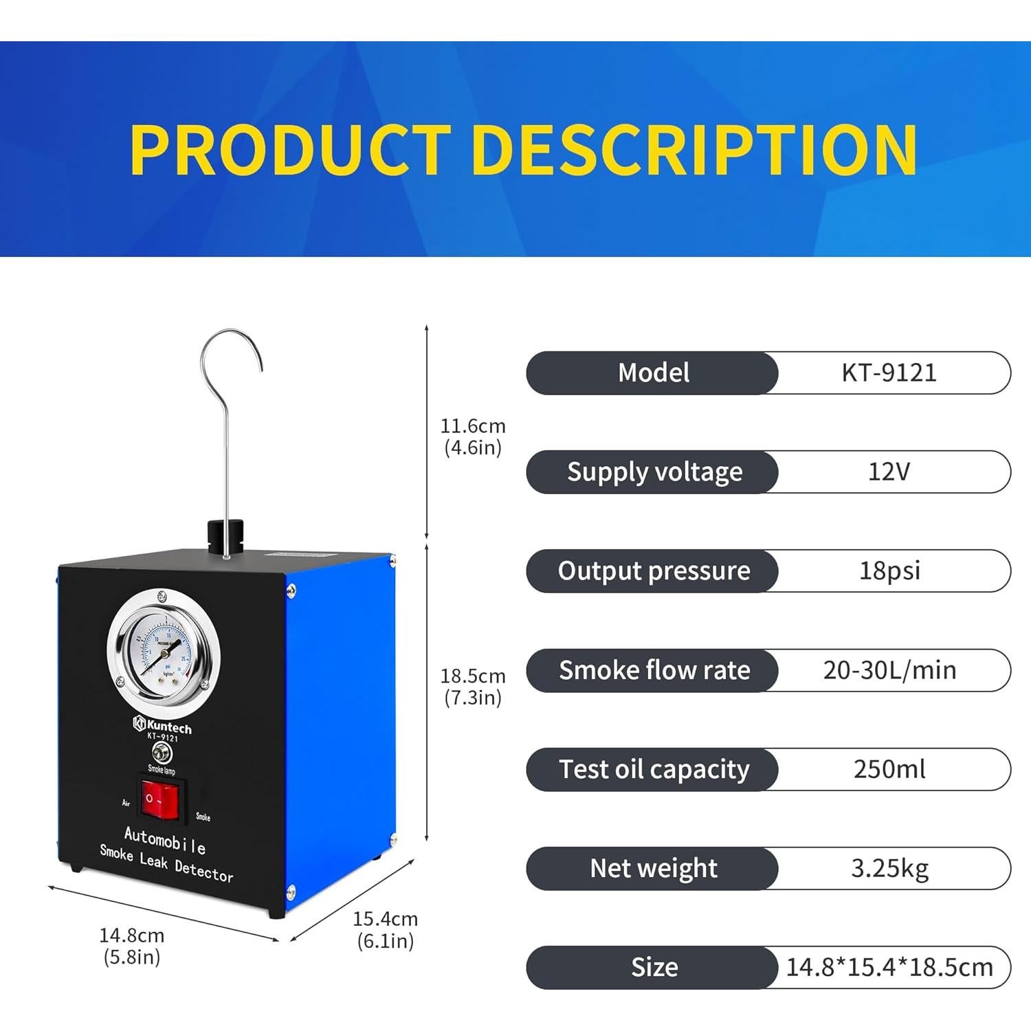 Detector de Fugas de Humo Kuntech 12V DC para Automóviles