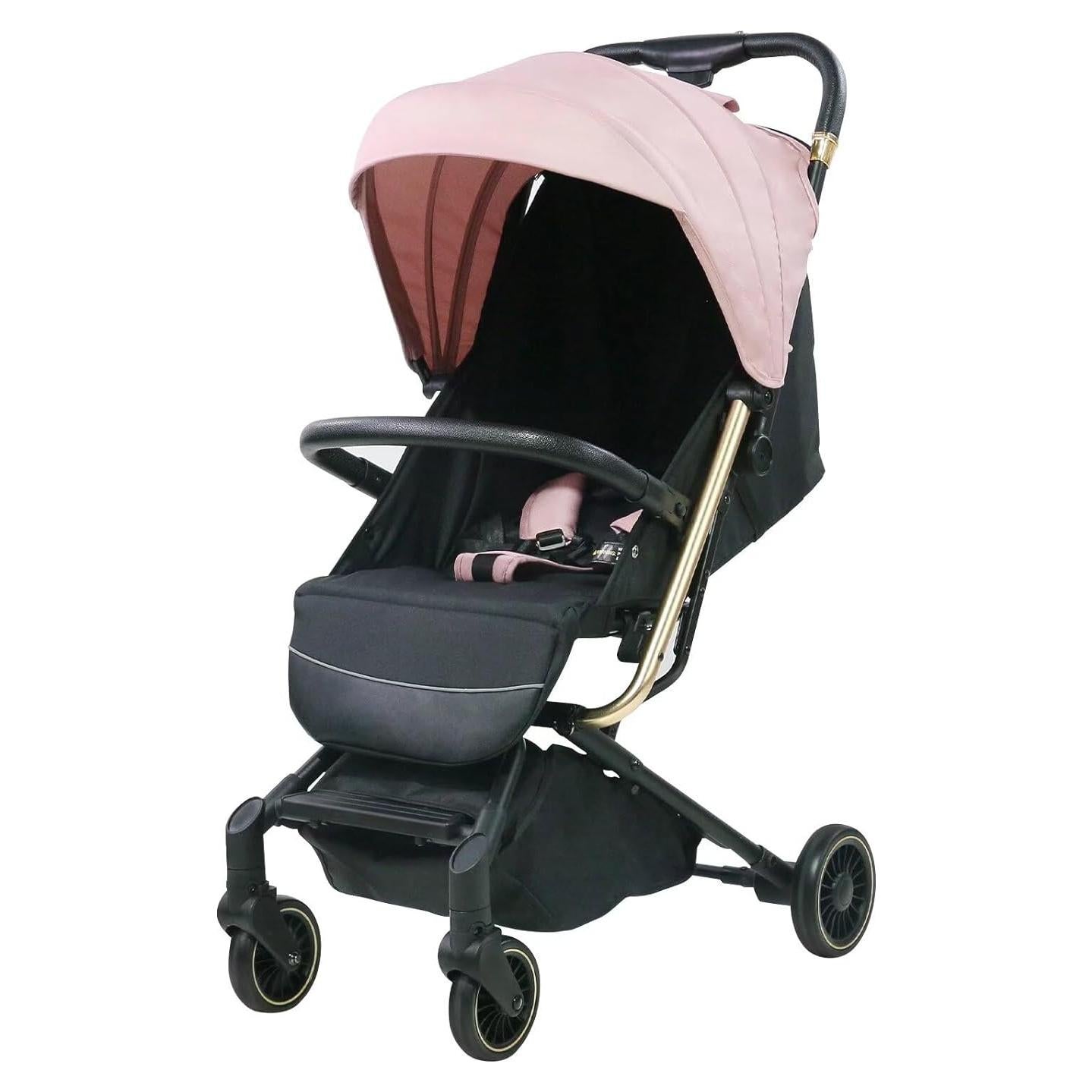 Carrito de bebé Trenana ligero y compacto con dosel rosa