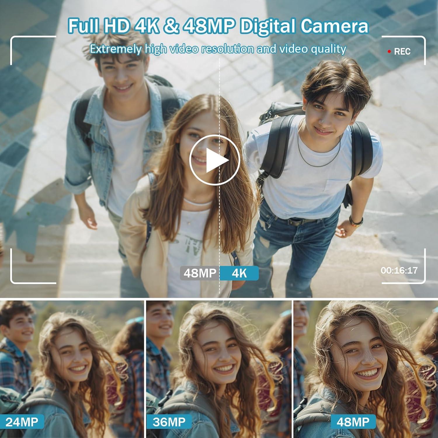 Cámara Digital FJFJOPK DC402 48MP 4K Zoom 16x Anti-Vibración