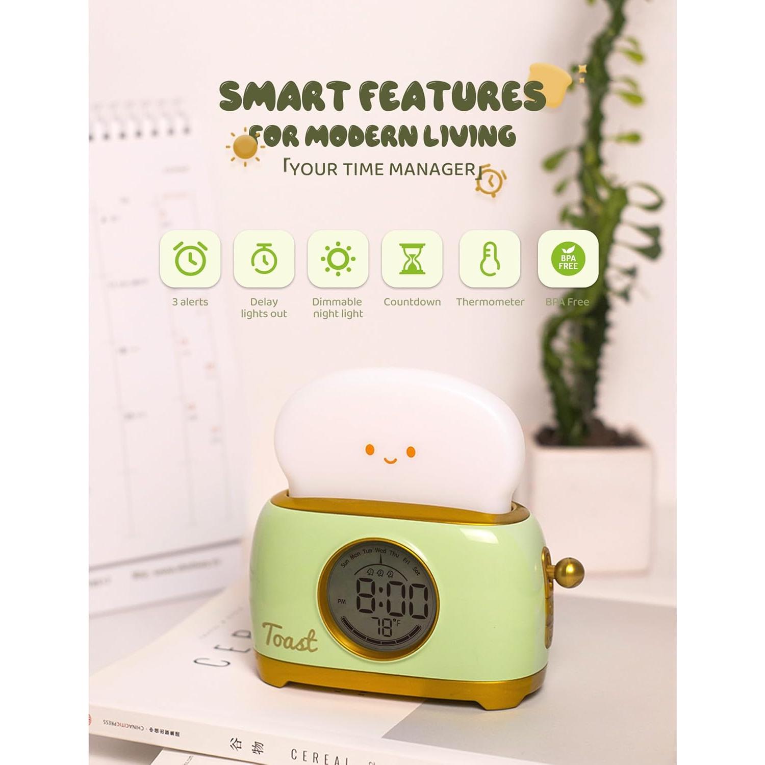 Lámpara Nocturna Tostadora WANIDEA con Reloj Despertador LED