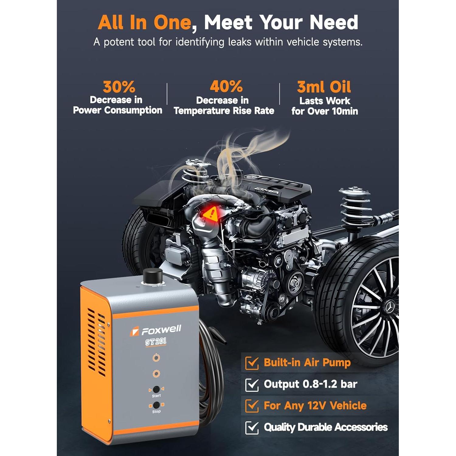 Detector de Fugas de Humo FOXWELL ST201 con Compresor 1.85 kg