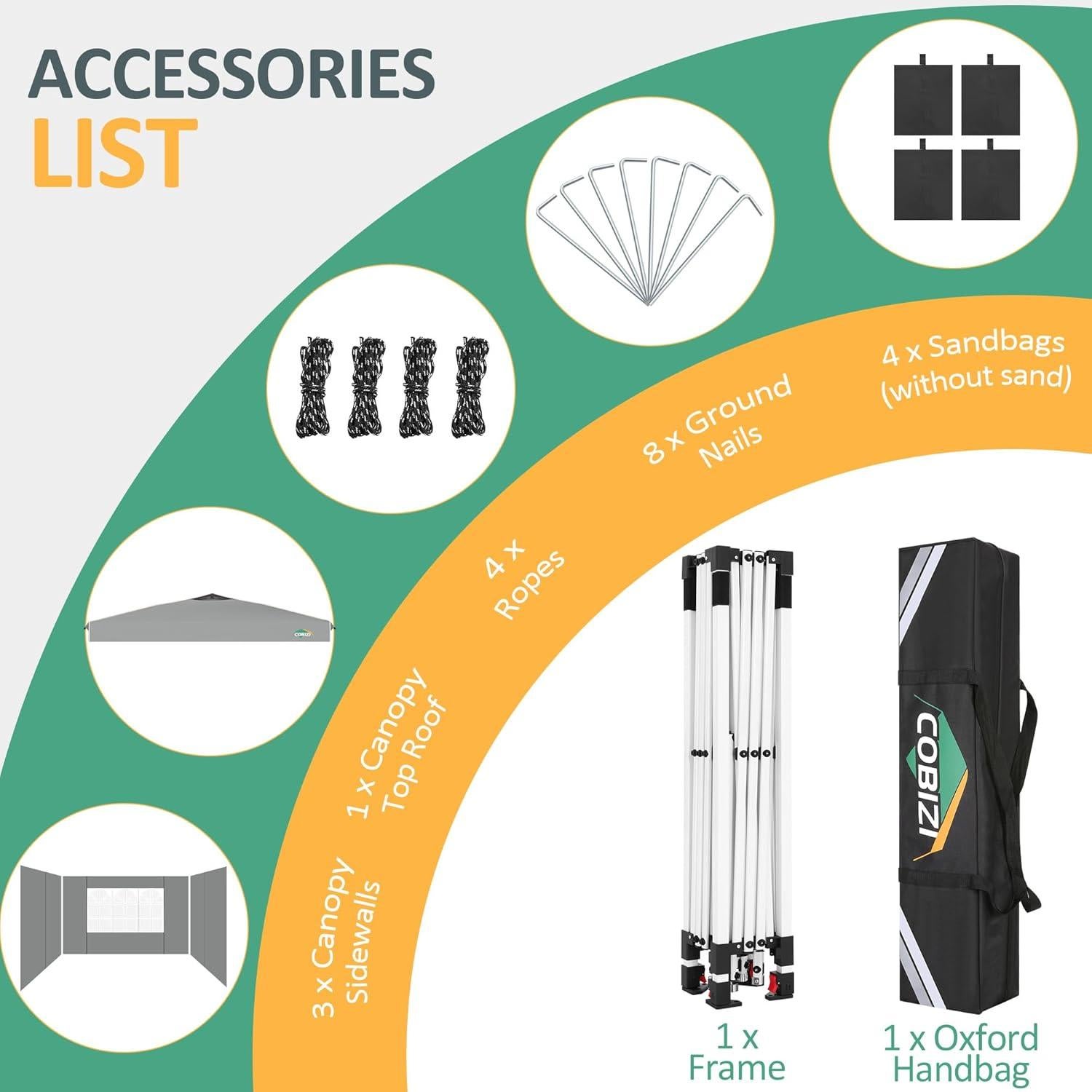 COBIZI 10x20 Pop Up Canopy: Canopy Tent with Patented Center-Lock Tech | Quick-Setup,UV-Reflective & Detachable Walls | 210D Waterproof | 3 Height Adjustments for Parties,Weddings,Outdoor Events(Gray)