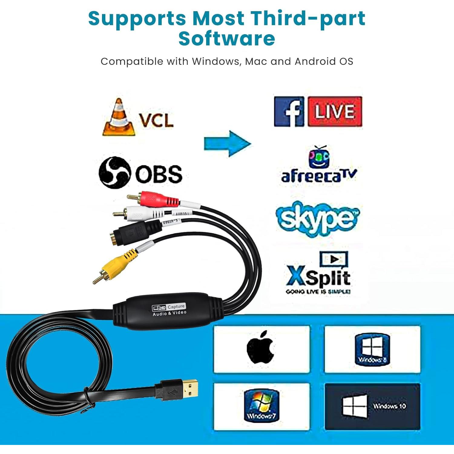 Convertidor de VHS a Digital AMANKA USB 1080P RCA