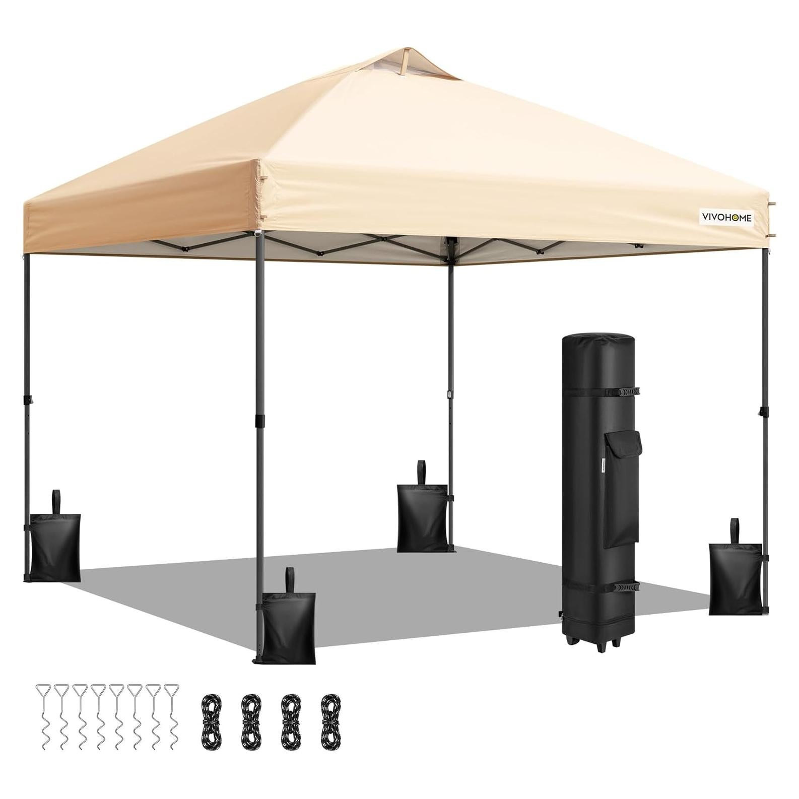 Carpa Plegable VIVOHOME 2.44x2.44m Beige Resistente con Bolsa