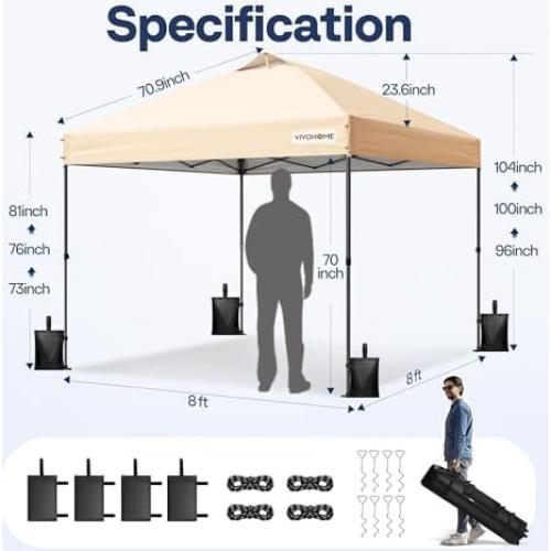 Carpa Plegable VIVOHOME 2.44x2.44m Beige Resistente con Bolsa