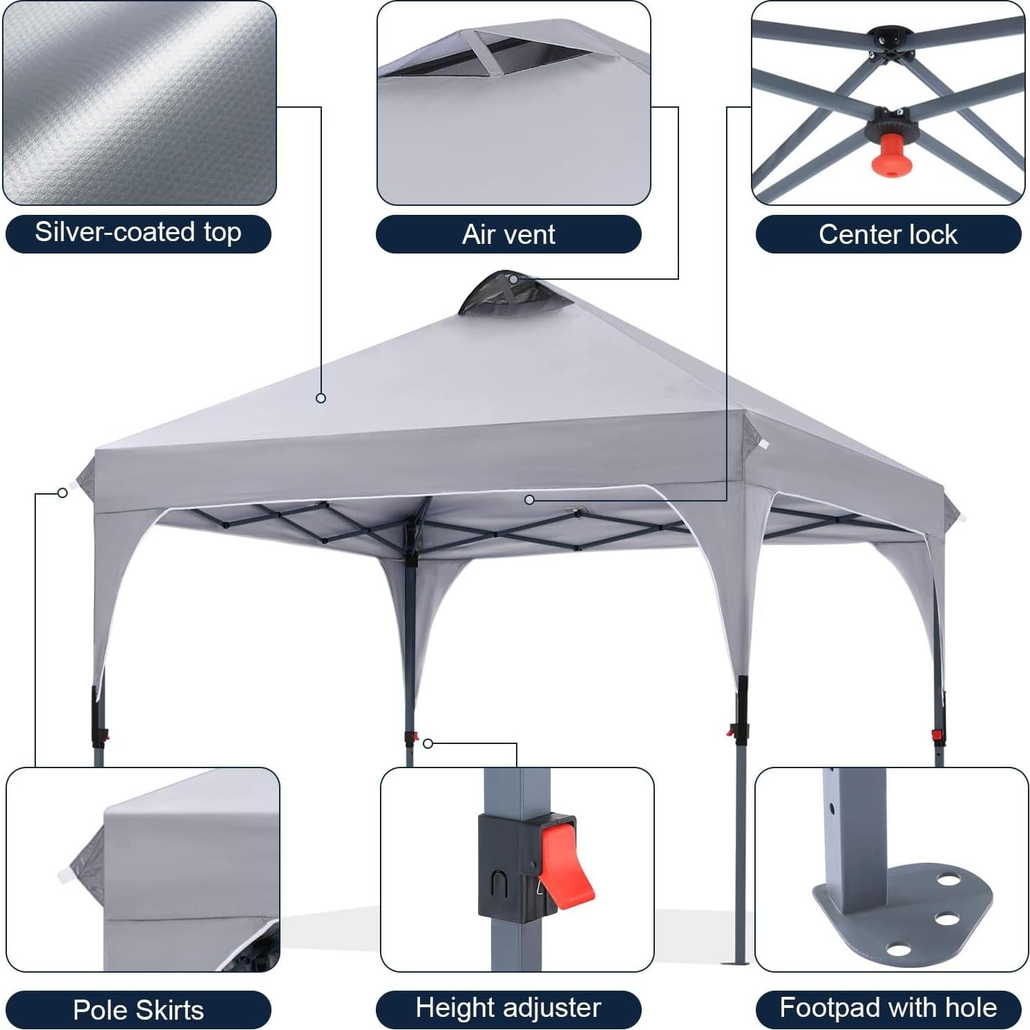 Carpa Plegable COOSHADE 2.44x2.44m Gris, Refugio Solar