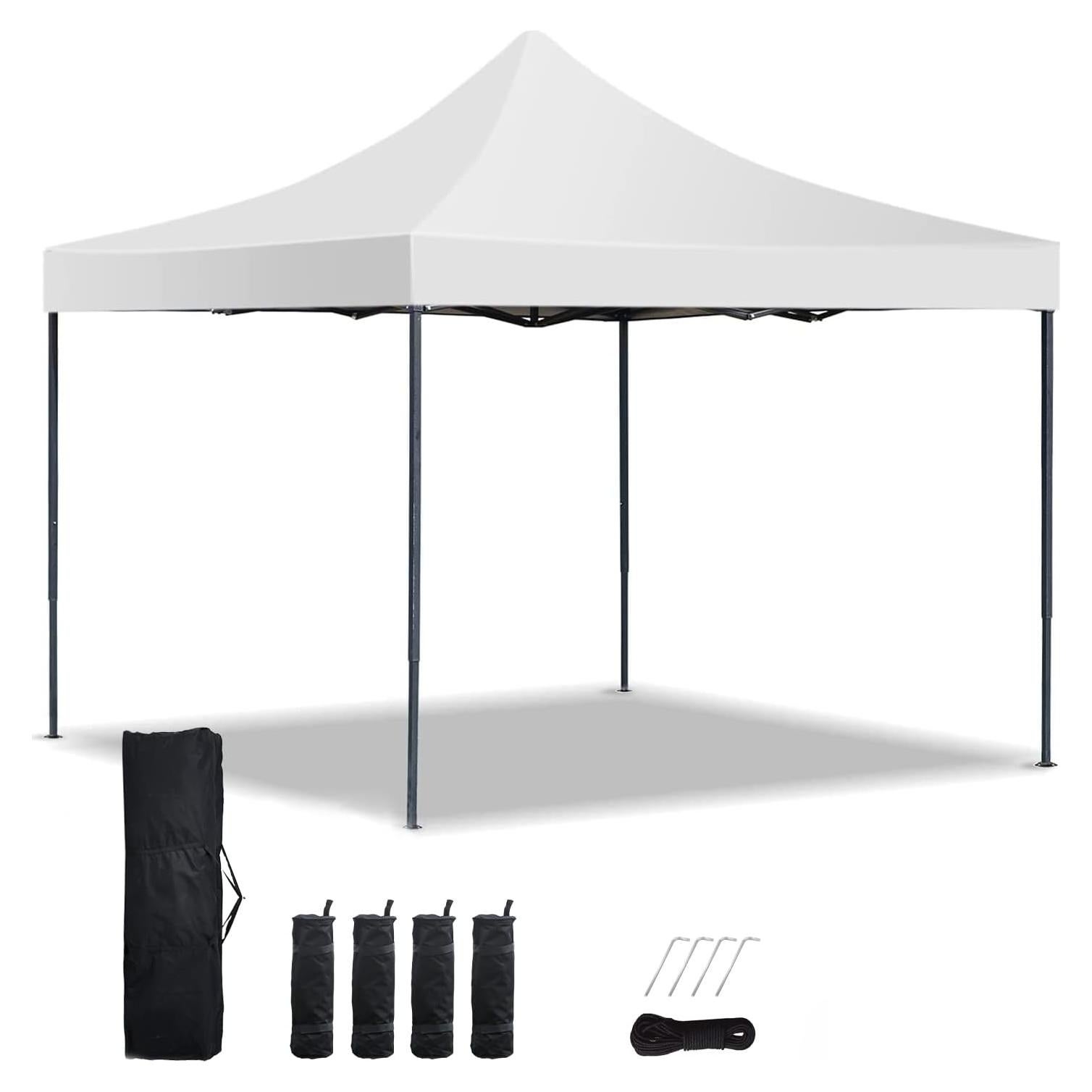 10x10 Pop Up Canopy, Commercial Instant Shelter Tent, Portable Folding Ez up Canopy with 4 Sand Bags, Heavy Duty Waterproof Patio Event Tent for Outdoor Wedding, Camping, Beach