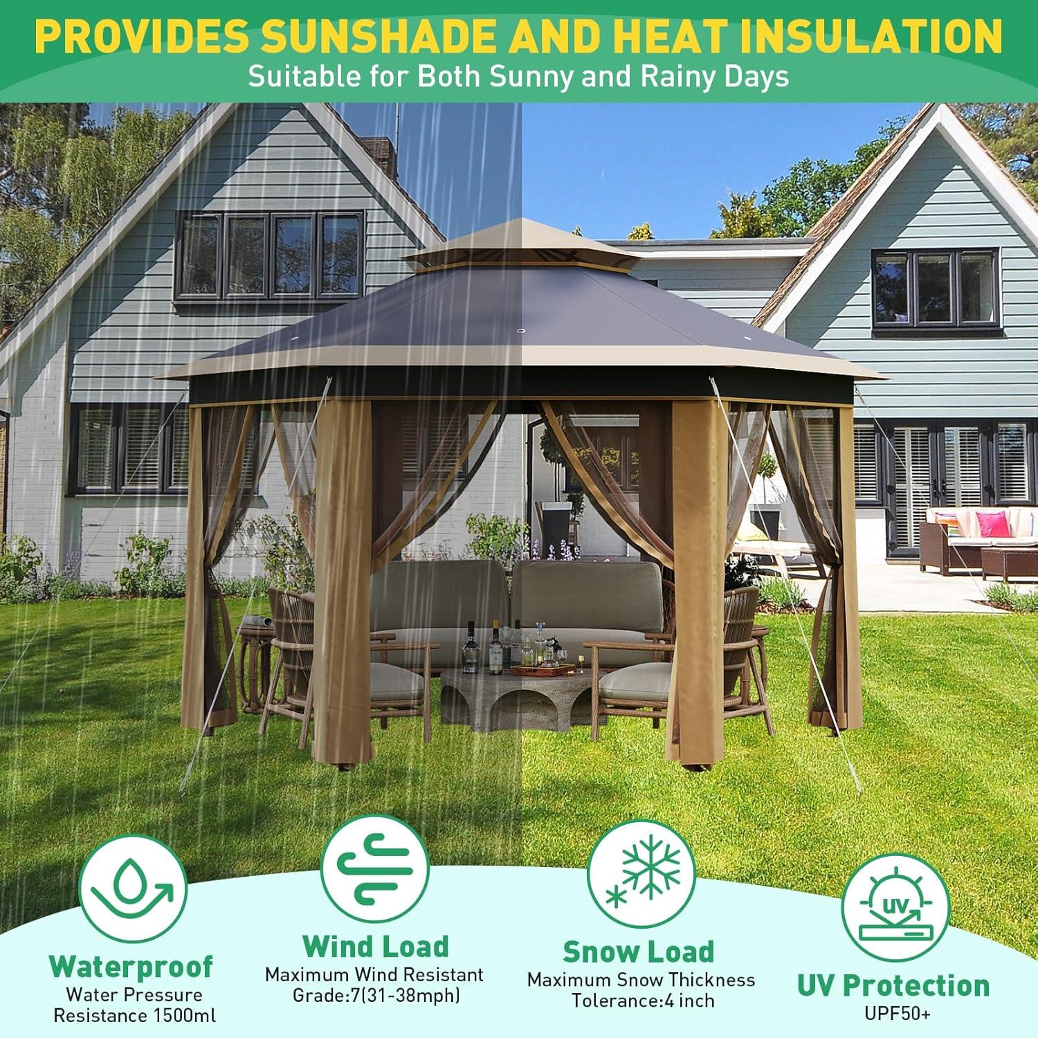 Toldo Pop-Up PhoenixCrest 3.96x3.96m Hexagonal con Mosquiteros