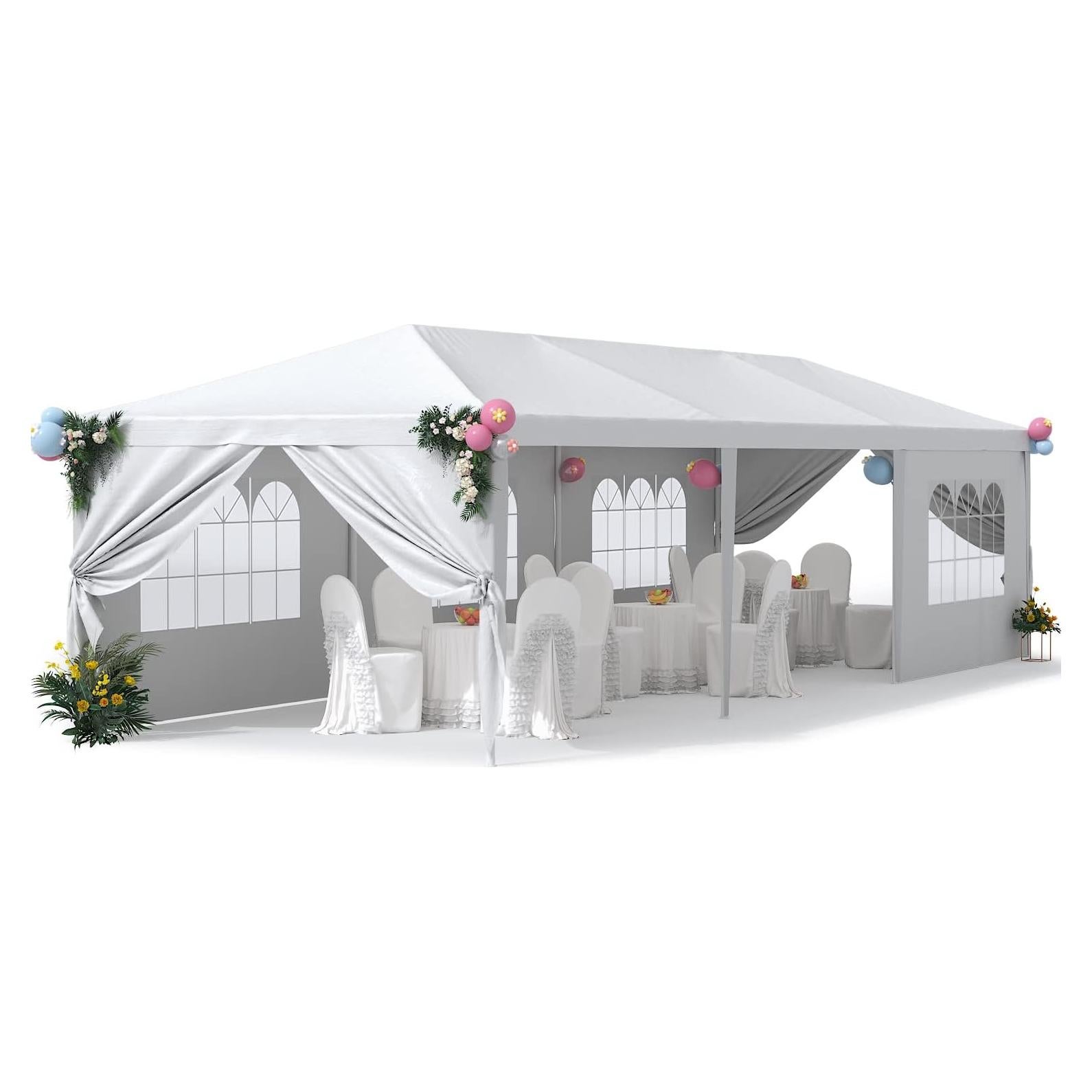 Greesum 10'x30' Outdoor Canopy Tent Patio Camping Heavy Duty Gazebo Shelter Party Wedding BBQ Events with Removable Sidewalls, Waterproof Shelter, White