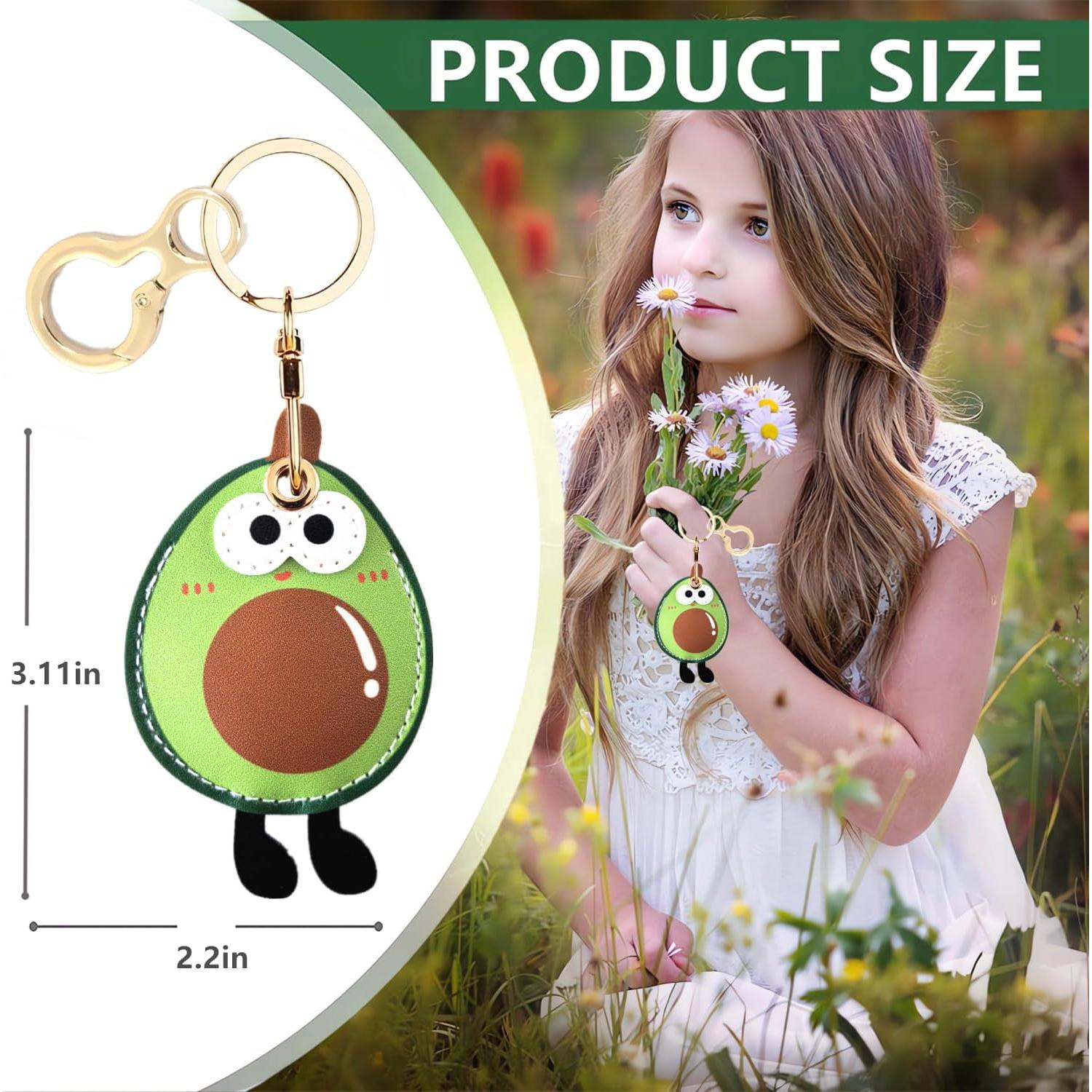Leather Keychain Holder Case Compatible with AirTag,Cute Big Eyed Fruit Element Protective Air Tag Cover with KeyRing,Anti-Scratch Finder GPS Tracker Case for Wallet,Keys,Bag,Pets(Avocado A)