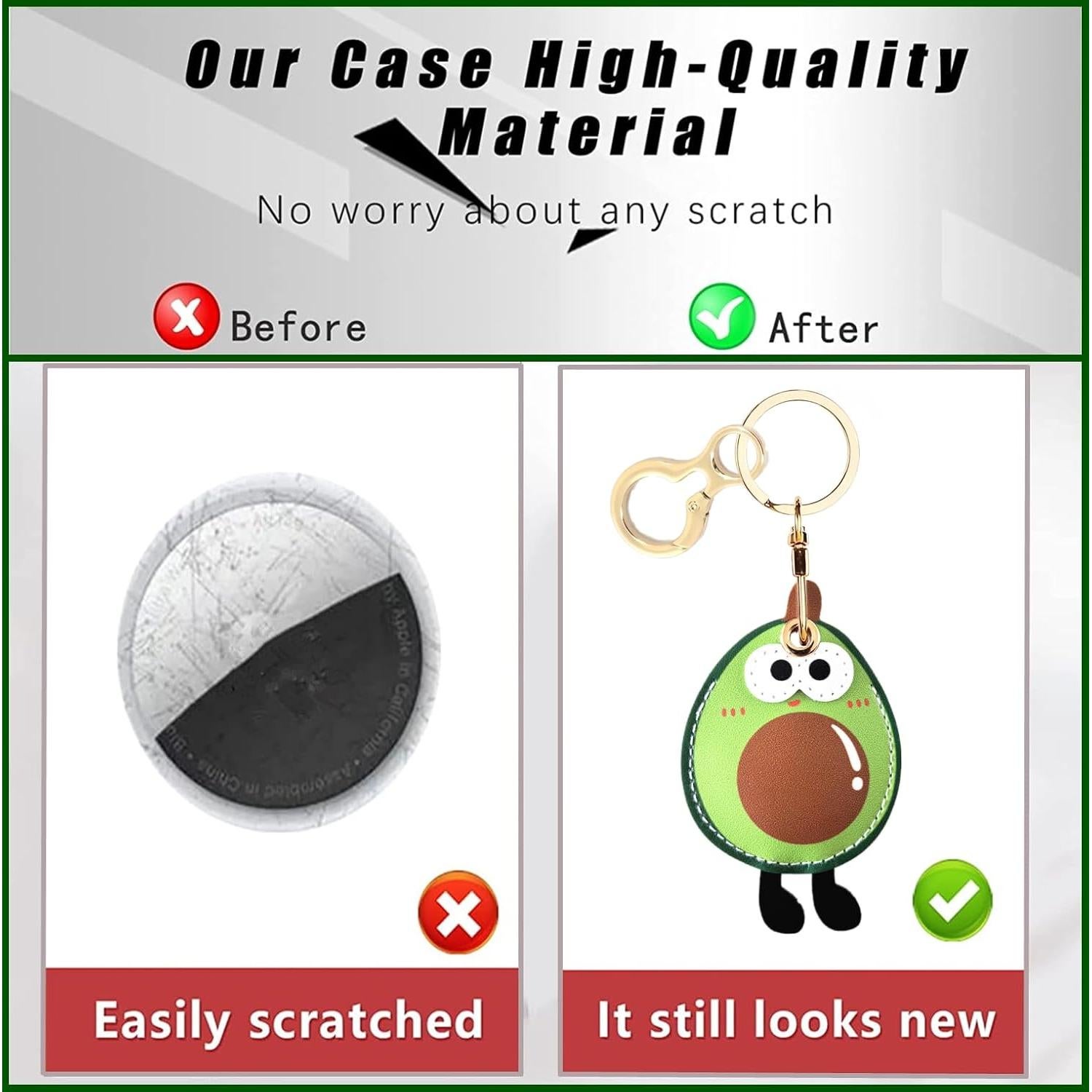 Leather Keychain Holder Case Compatible with AirTag,Cute Big Eyed Fruit Element Protective Air Tag Cover with KeyRing,Anti-Scratch Finder GPS Tracker Case for Wallet,Keys,Bag,Pets(Avocado A)