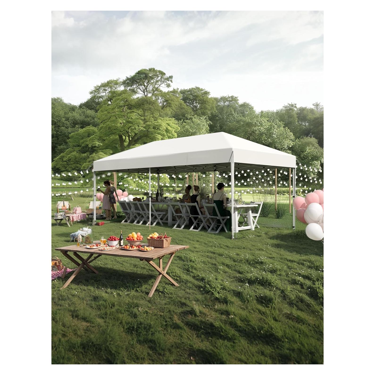 10'x 20' Pop up Canopy Tent with 210 D Oxford Fabric, Portable Instant Commercial Canopy Including 12 Stakes 6 Sandbags for Farmers' Market, Wedding Event, Outdoor Camping-White