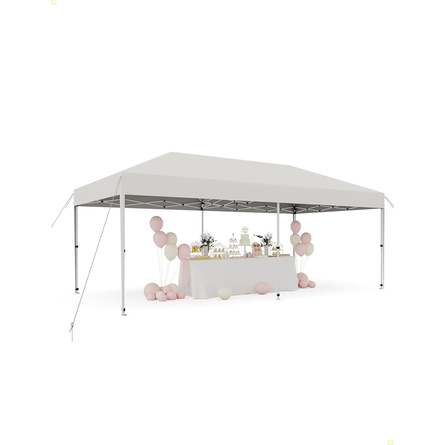 10'x 20' Pop up Canopy Tent with 210 D Oxford Fabric, Portable Instant Commercial Canopy Including 12 Stakes 6 Sandbags for Farmers' Market, Wedding Event, Outdoor Camping-White