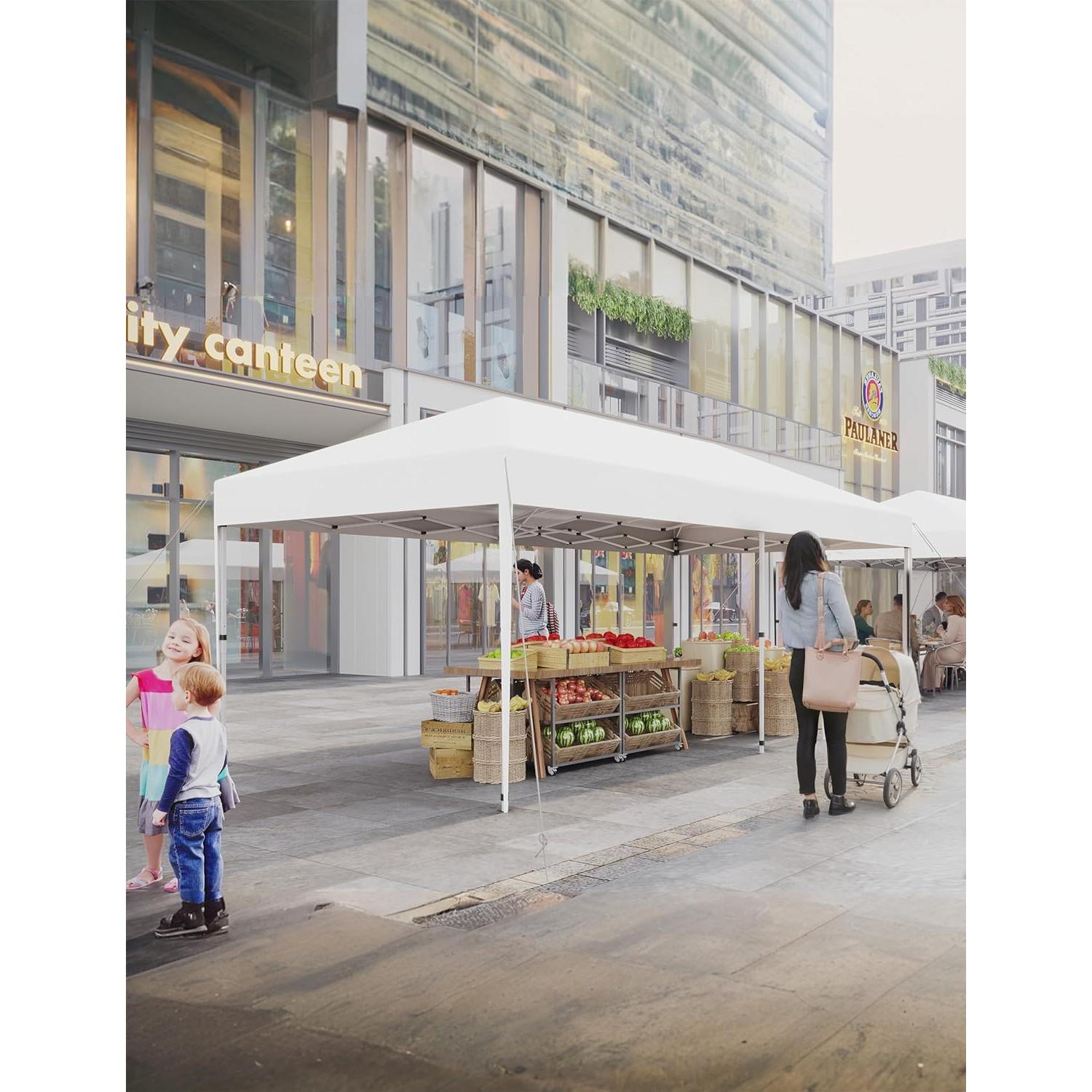 10'x 20' Pop up Canopy Tent with 210 D Oxford Fabric, Portable Instant Commercial Canopy Including 12 Stakes 6 Sandbags for Farmers' Market, Wedding Event, Outdoor Camping-White