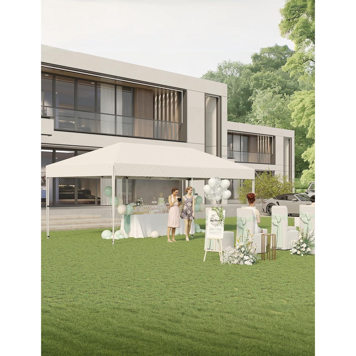 10'x 20' Pop up Canopy Tent with 210 D Oxford Fabric, Portable Instant Commercial Canopy Including 12 Stakes 6 Sandbags for Farmers' Market, Wedding Event, Outdoor Camping-White