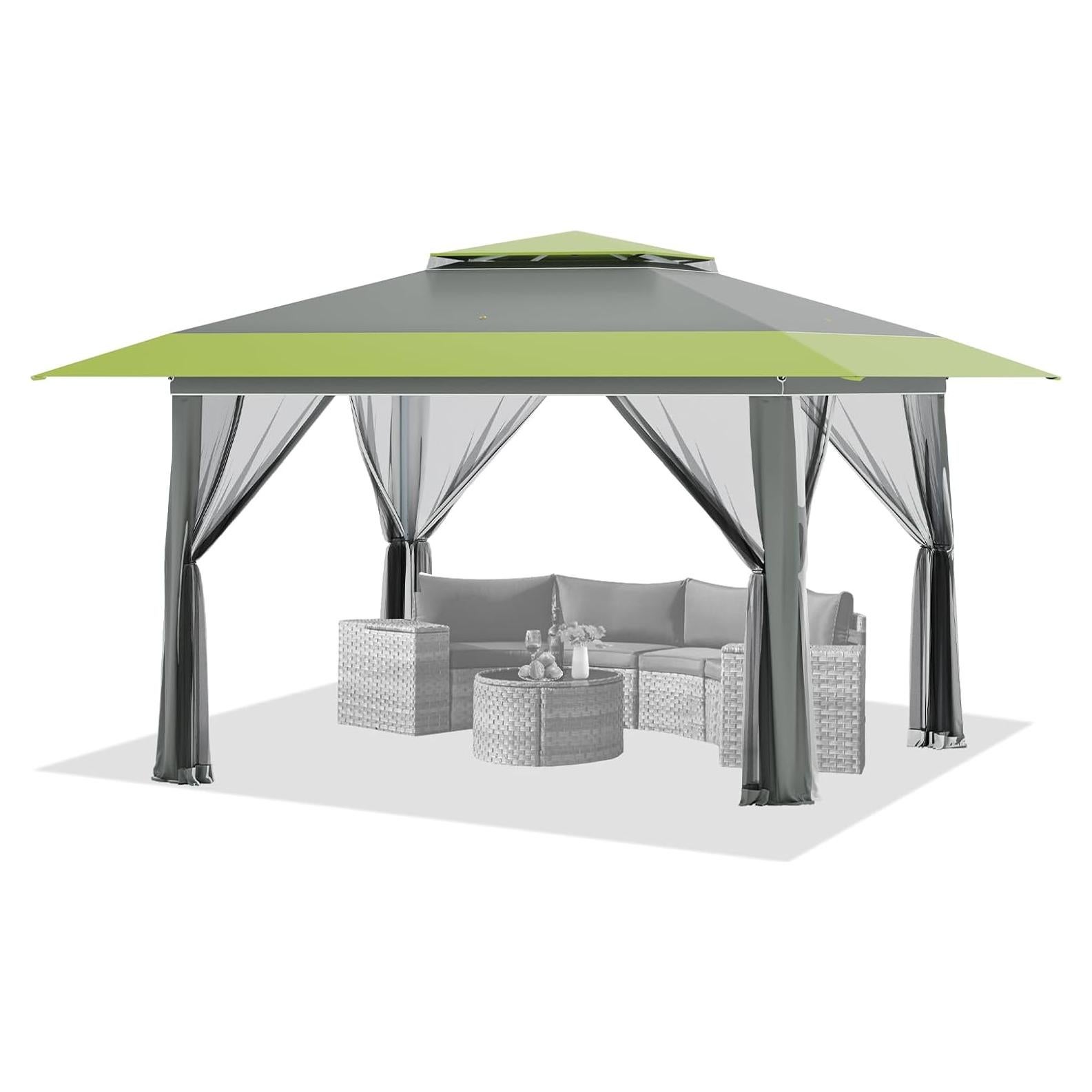 Carpa Pop Up ECOTOUGE 3.96x3.96m con Mosquiteros Gris-Verde