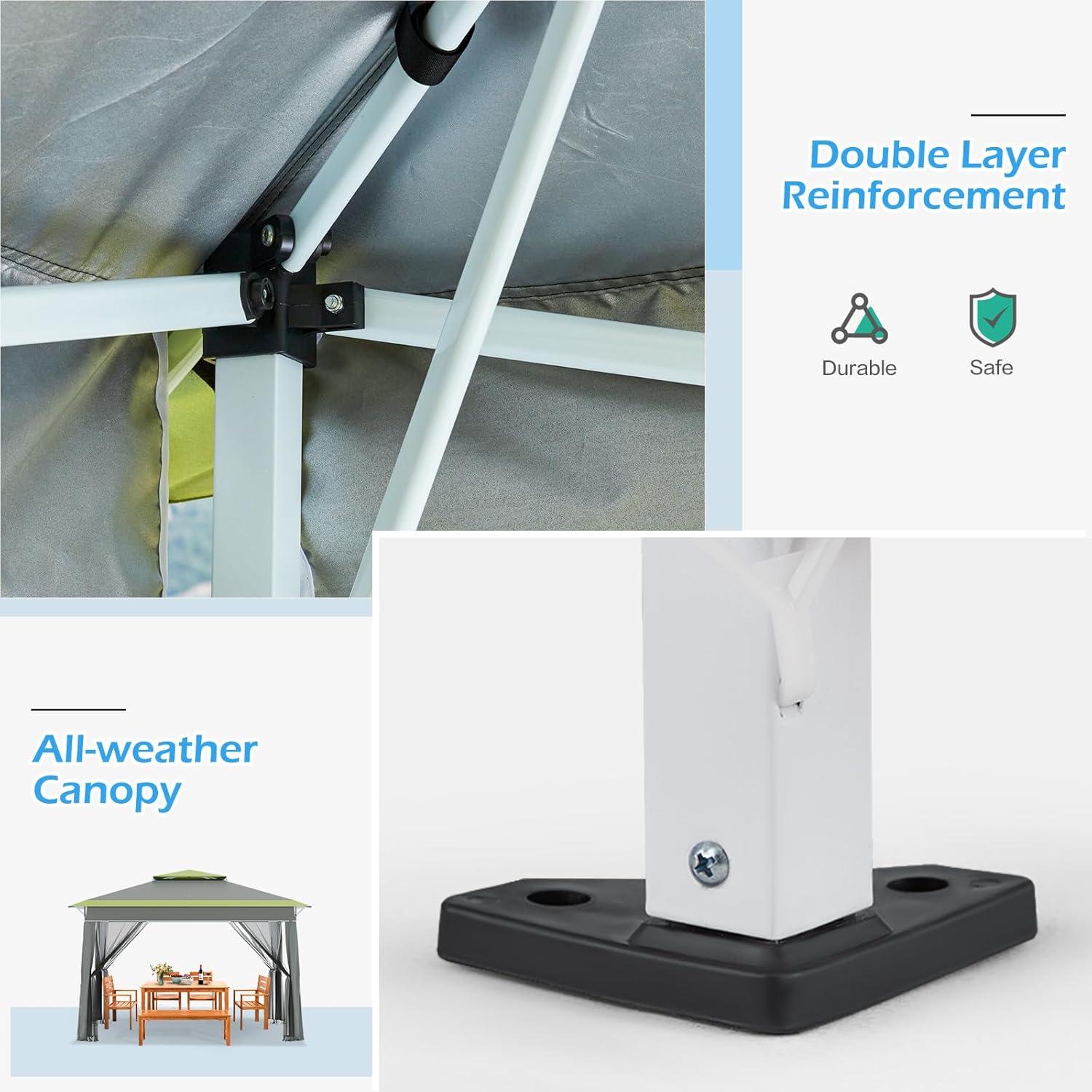 Carpa Pop Up ECOTOUGE 3.96x3.96m con Mosquiteros Gris-Verde