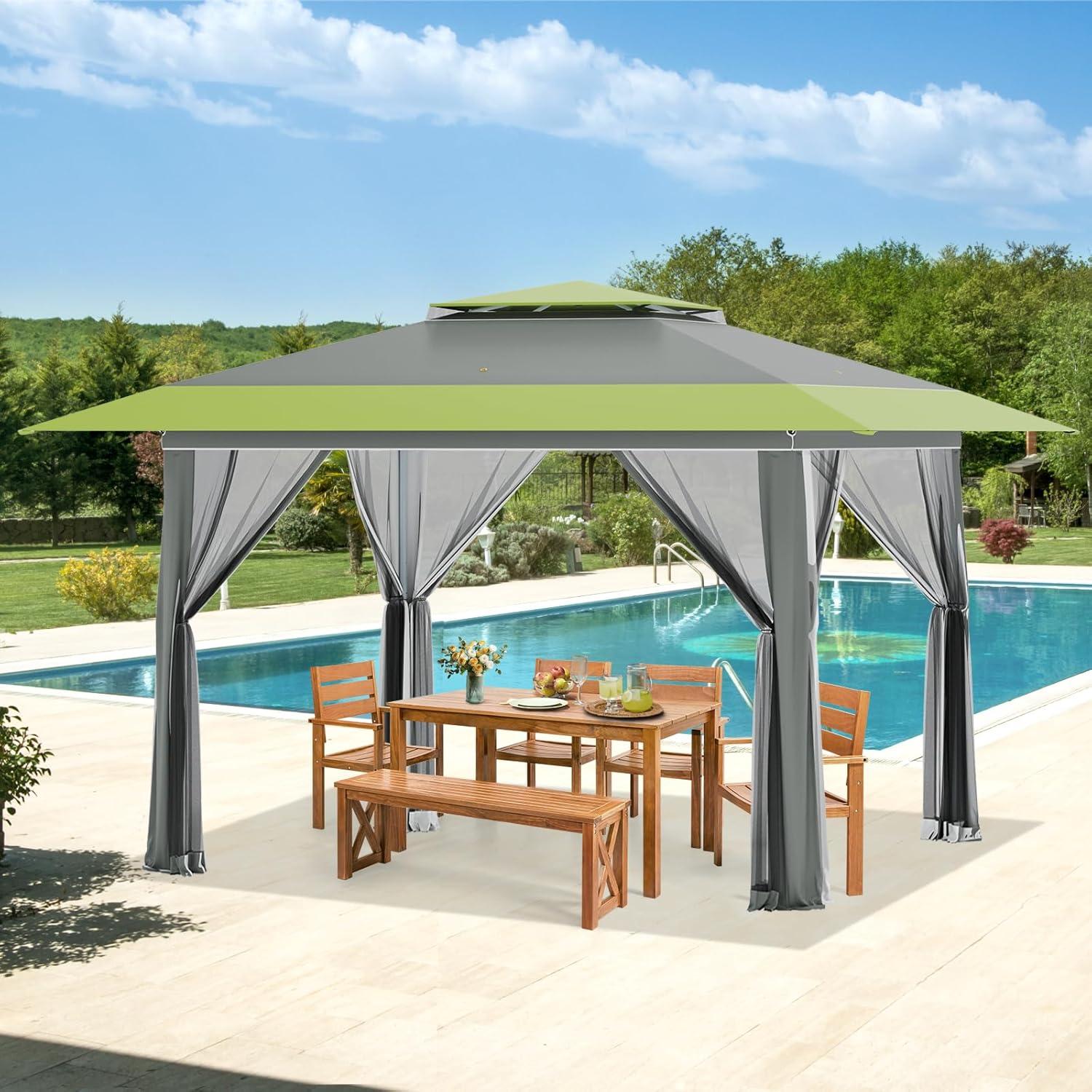 Carpa Pop Up ECOTOUGE 3.96x3.96m con Mosquiteros Gris-Verde