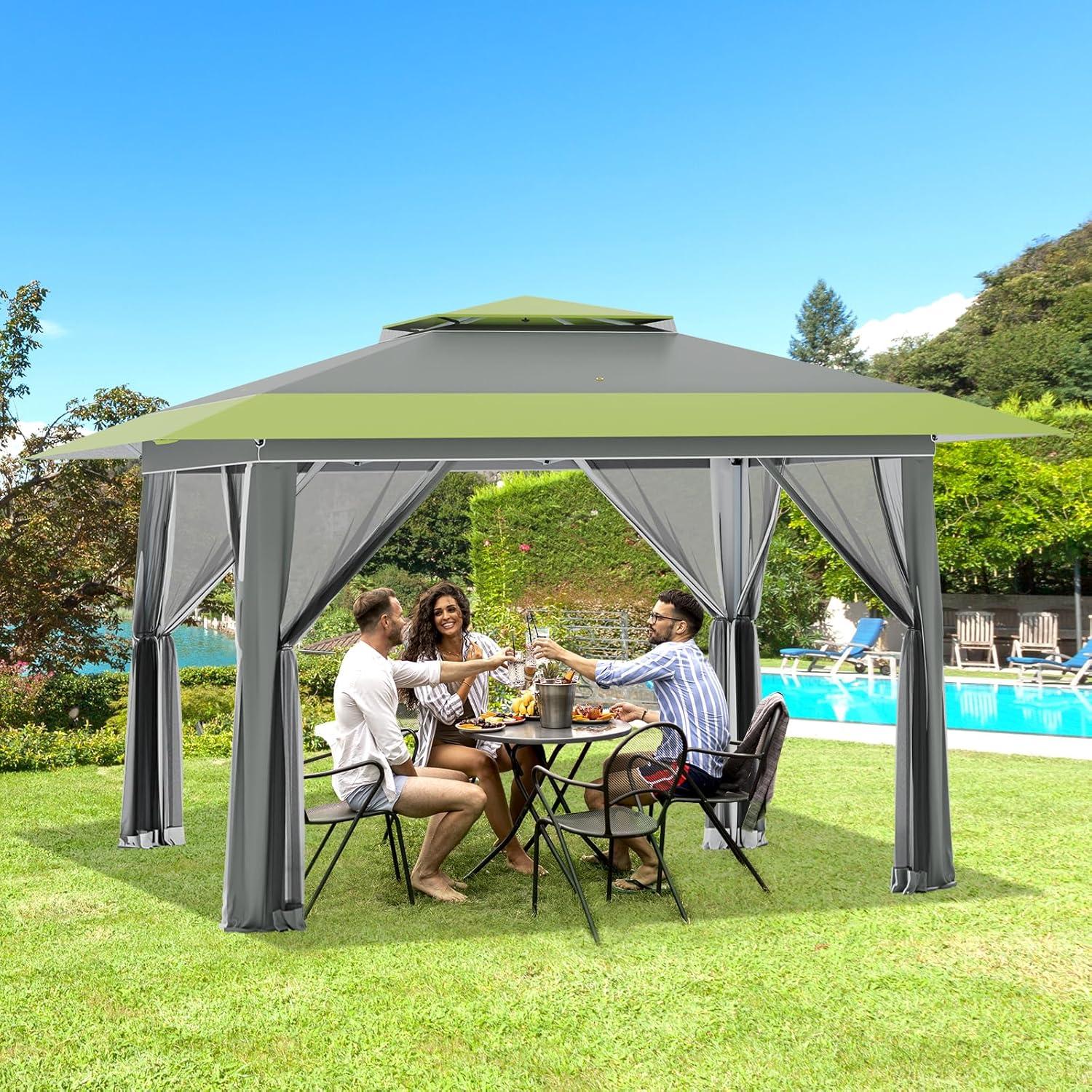 Carpa Pop Up ECOTOUGE 3.96x3.96m con Mosquiteros Gris-Verde