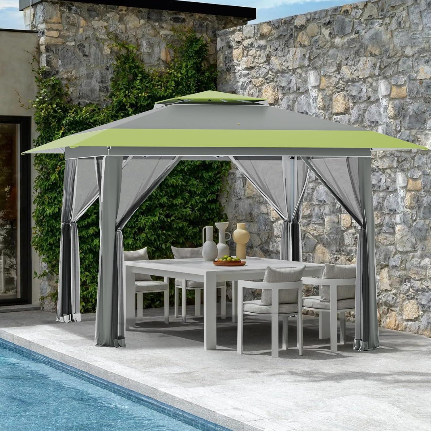 Carpa Pop Up ECOTOUGE 3.96x3.96m con Mosquiteros Gris-Verde