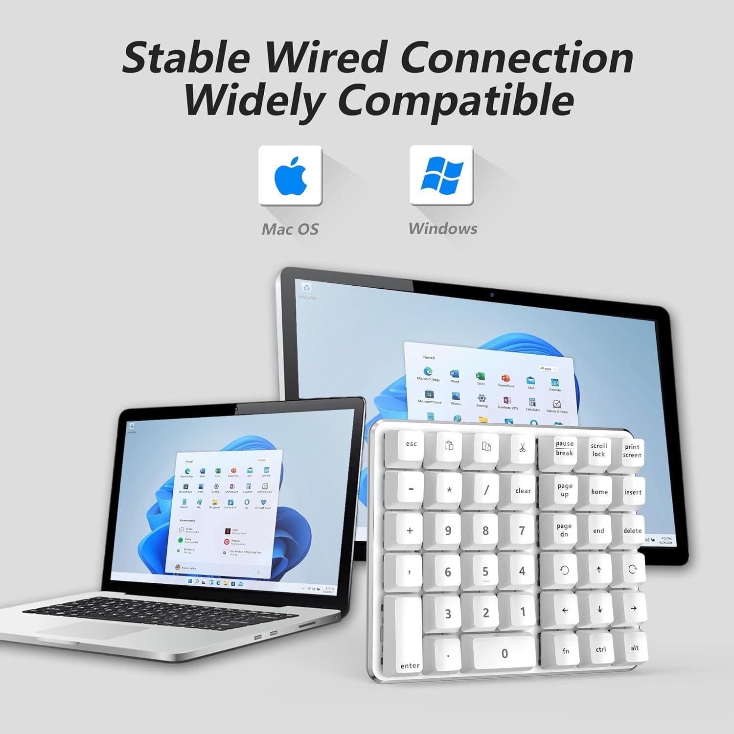 SurnQiee Left-Handed Mechanical Numeric Keypad, Hot-Swap LED Backlit Number Pad, Dual Mode USB C Keyboard, Expanded into a Left-Handed Keyboard (White)