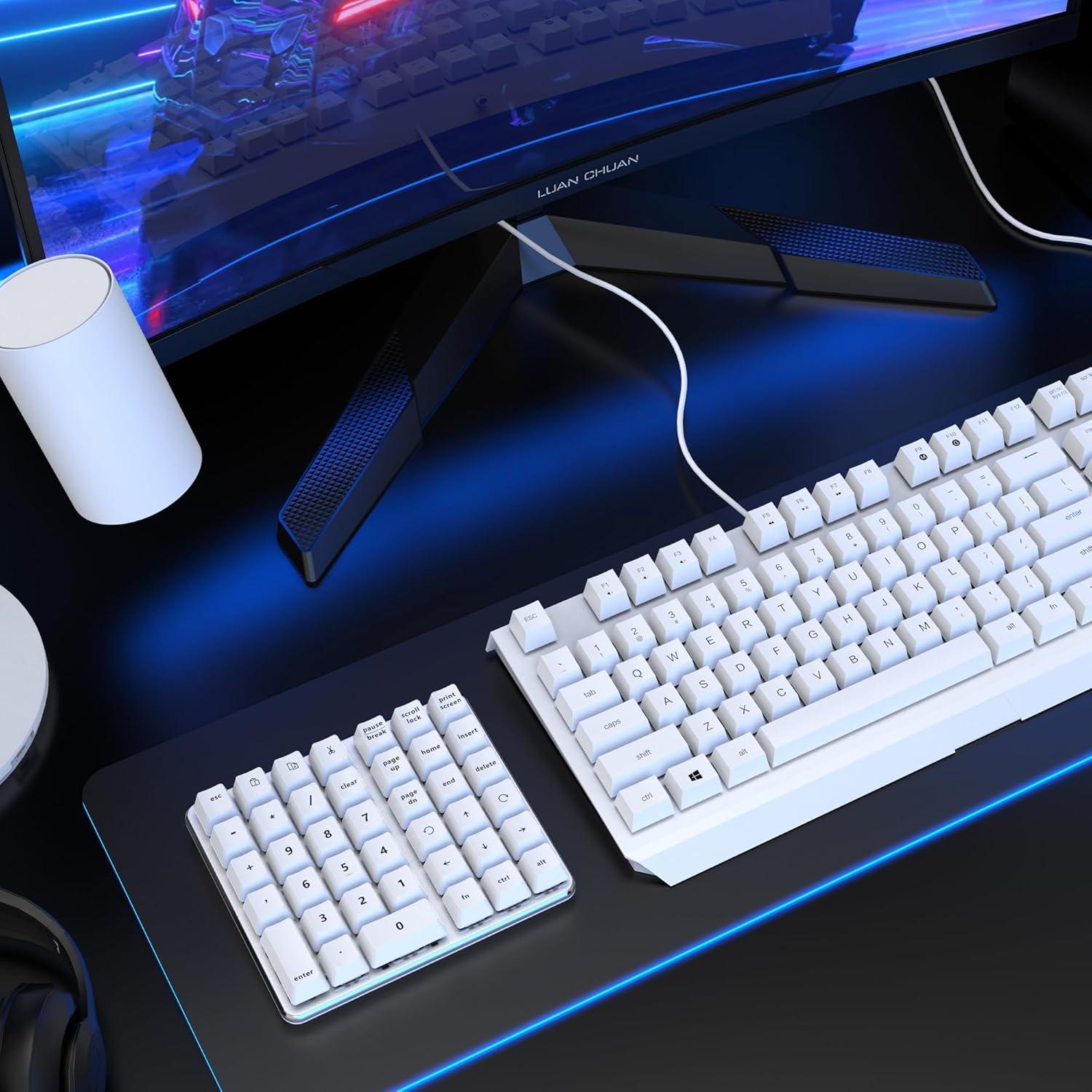 SurnQiee Left-Handed Mechanical Numeric Keypad, Hot-Swap LED Backlit Number Pad, Dual Mode USB C Keyboard, Expanded into a Left-Handed Keyboard (White)