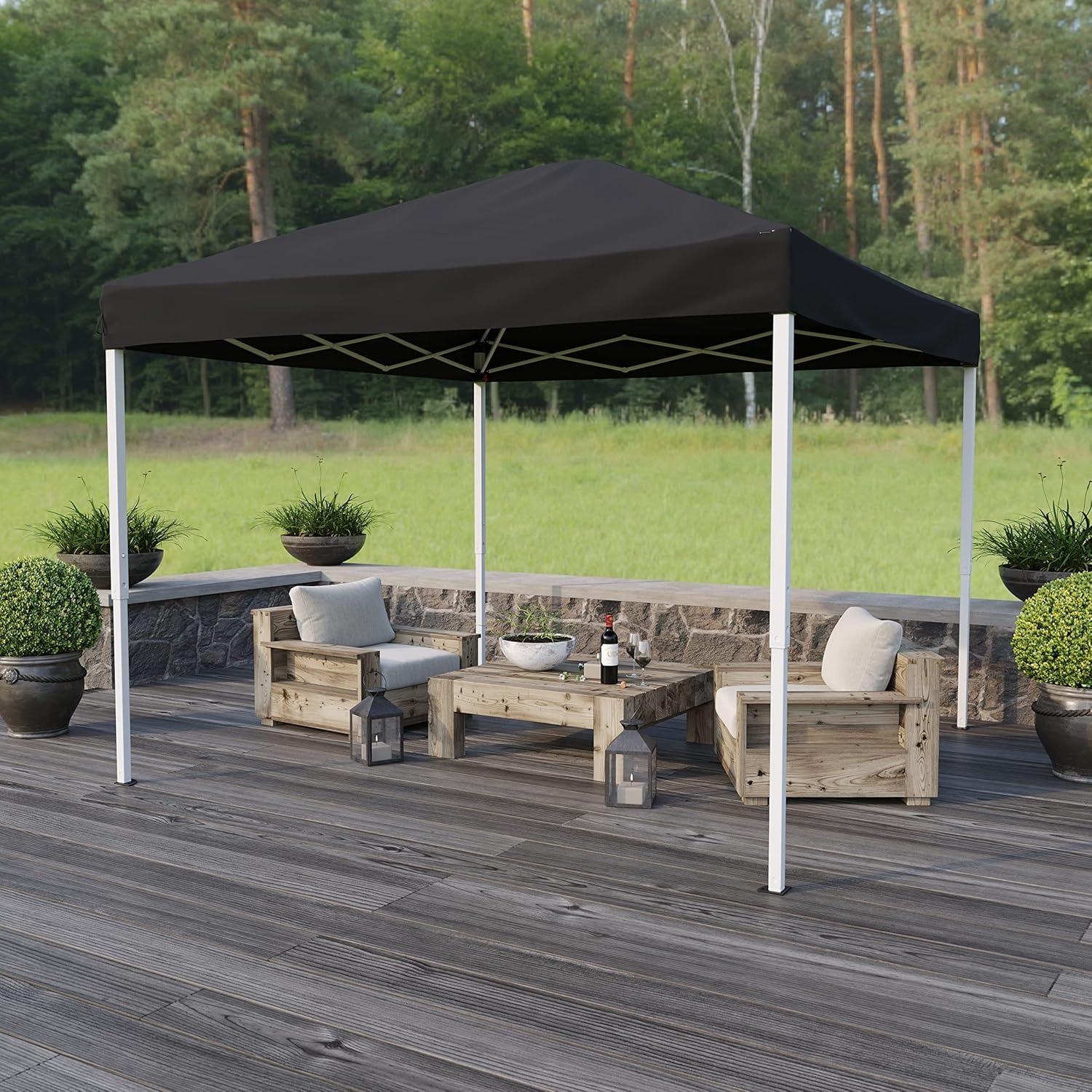 EMMA + OLIVER 10'x10' Black Weather Resistant Easy Pop Up Event Straight Leg Instant Canopy Tent