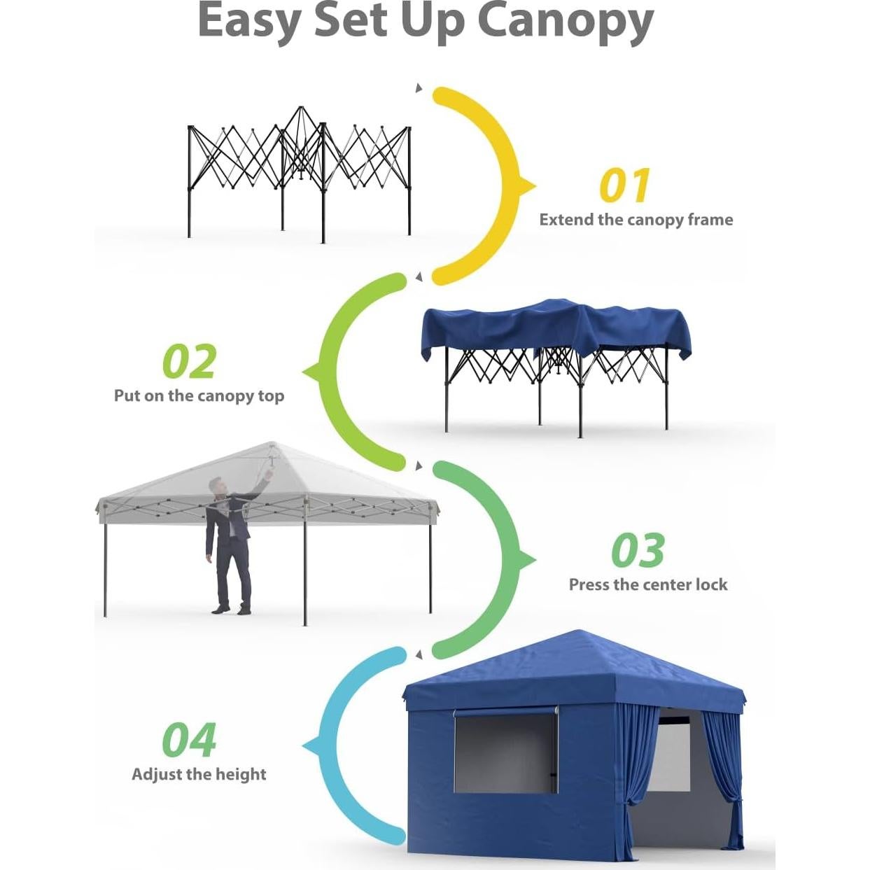 Carpa Pop Up 3.05x3.05m GarveeLife Azul con 3 Paredes