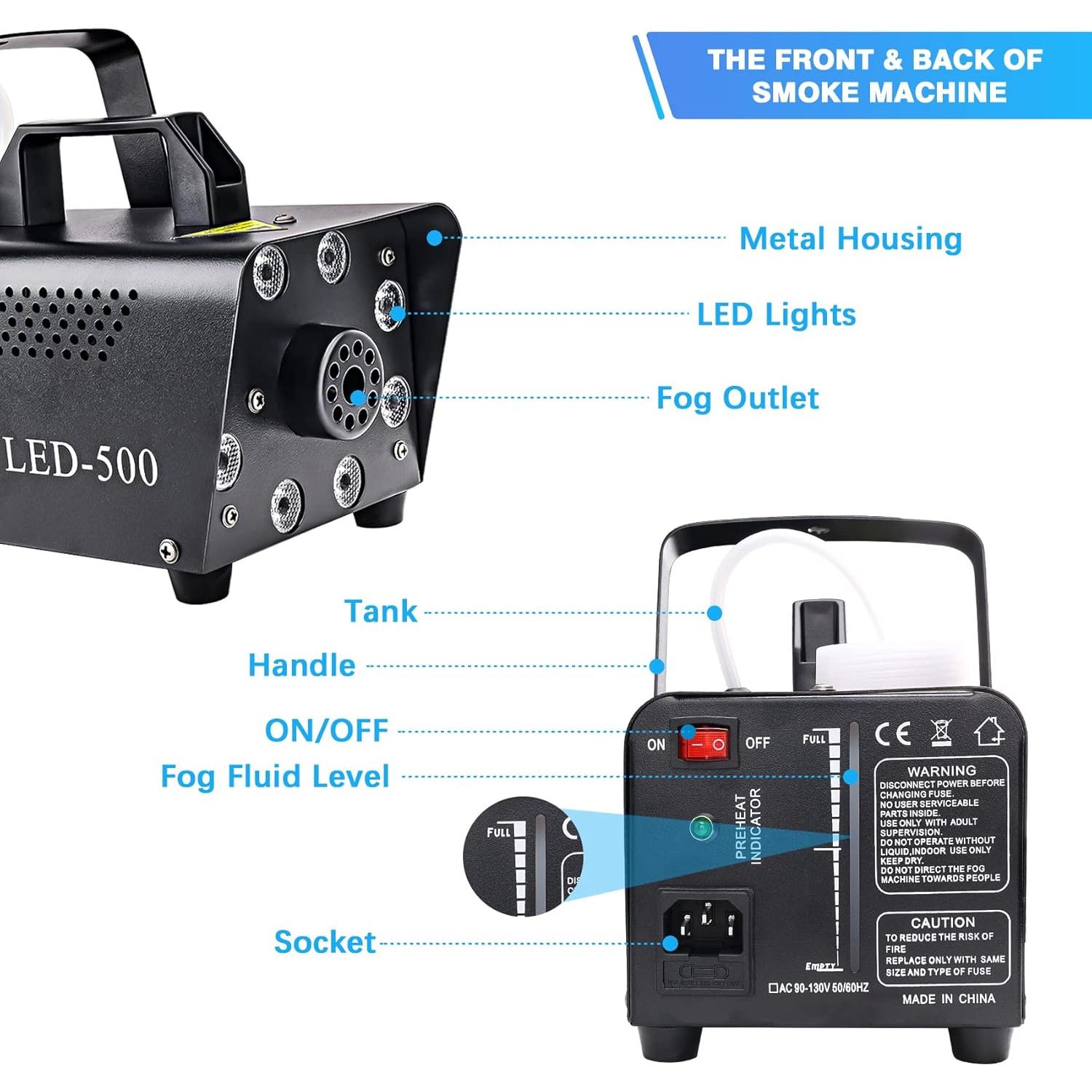 Máquina de Niebla 500W con Control Remoto y Luces LED 13 Colores