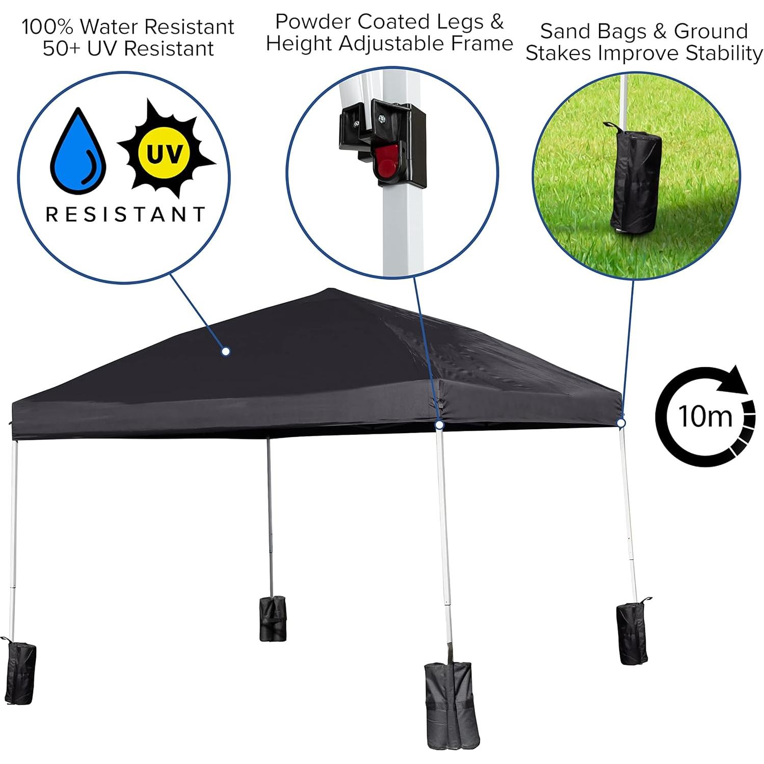 Carpa Plegable Flash Furniture 3x3m Negra con Estuche y Sacos