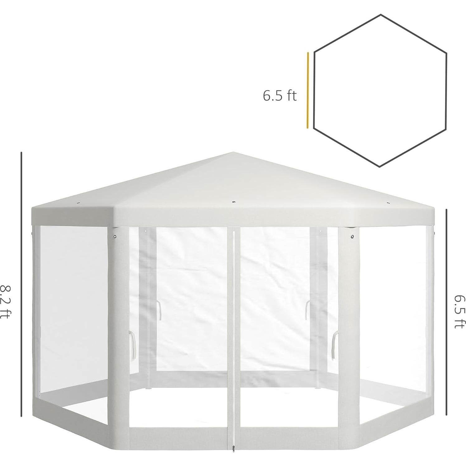 Carpa de Fiesta Hexagonal Outsunny 13x11 pies Blanca con Malla