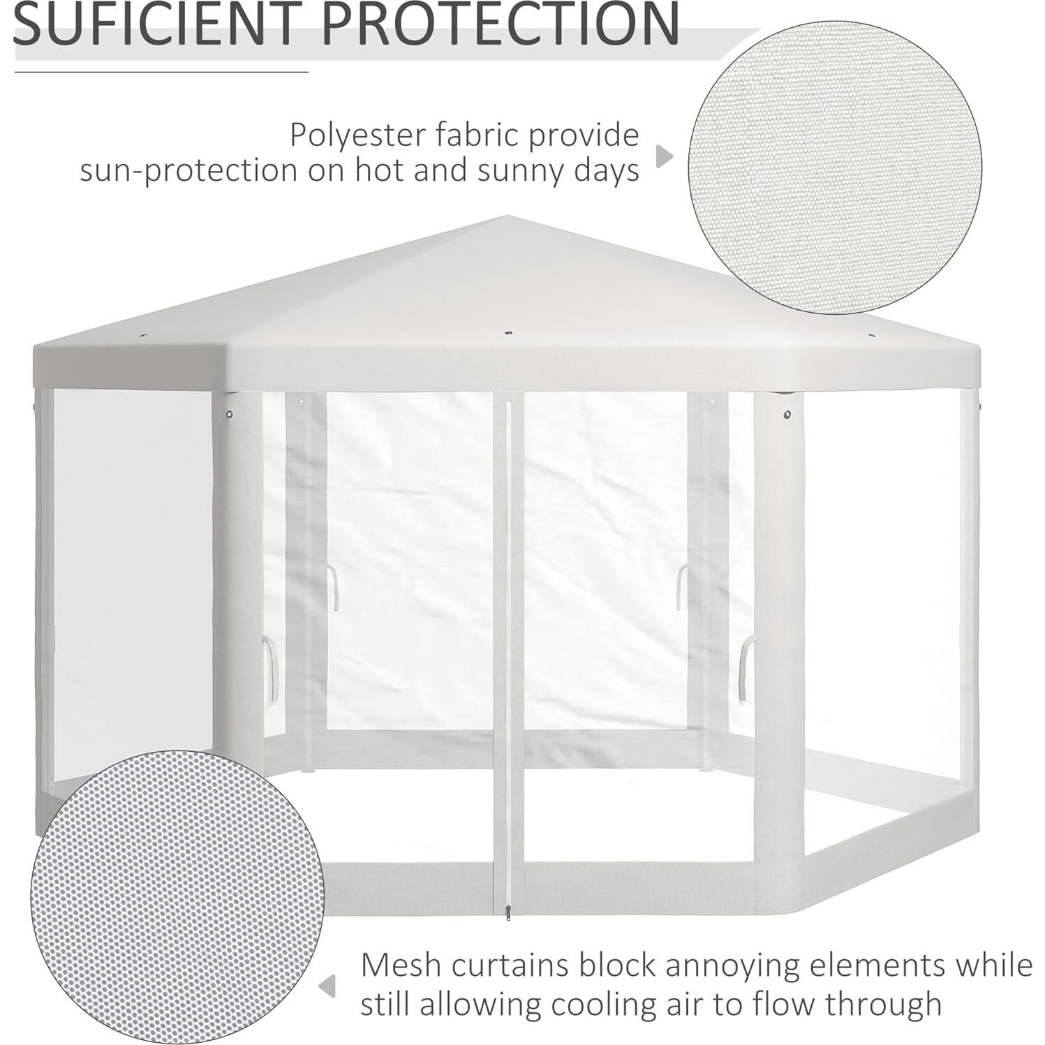 Carpa de Fiesta Hexagonal Outsunny 13x11 pies Blanca con Malla