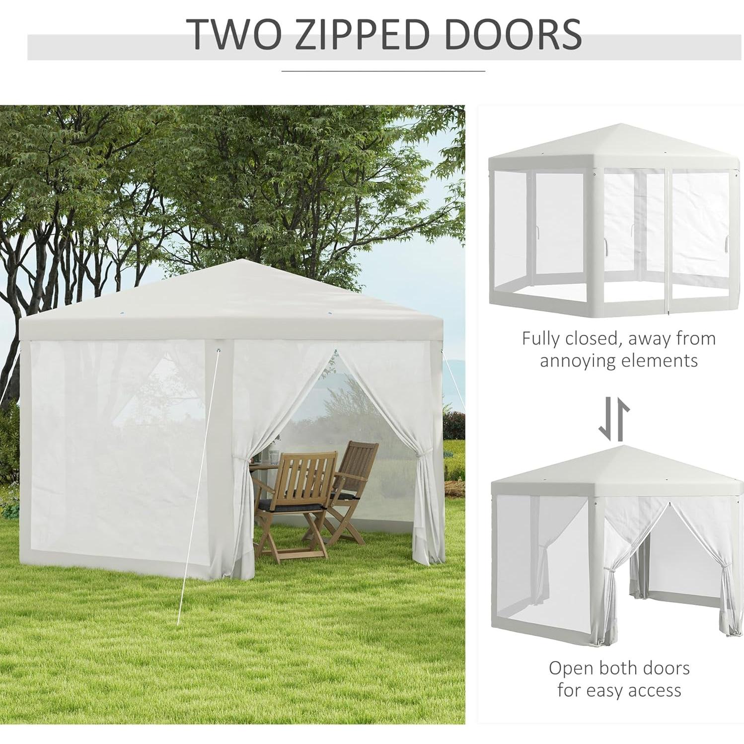 Carpa de Fiesta Hexagonal Outsunny 13x11 pies Blanca con Malla