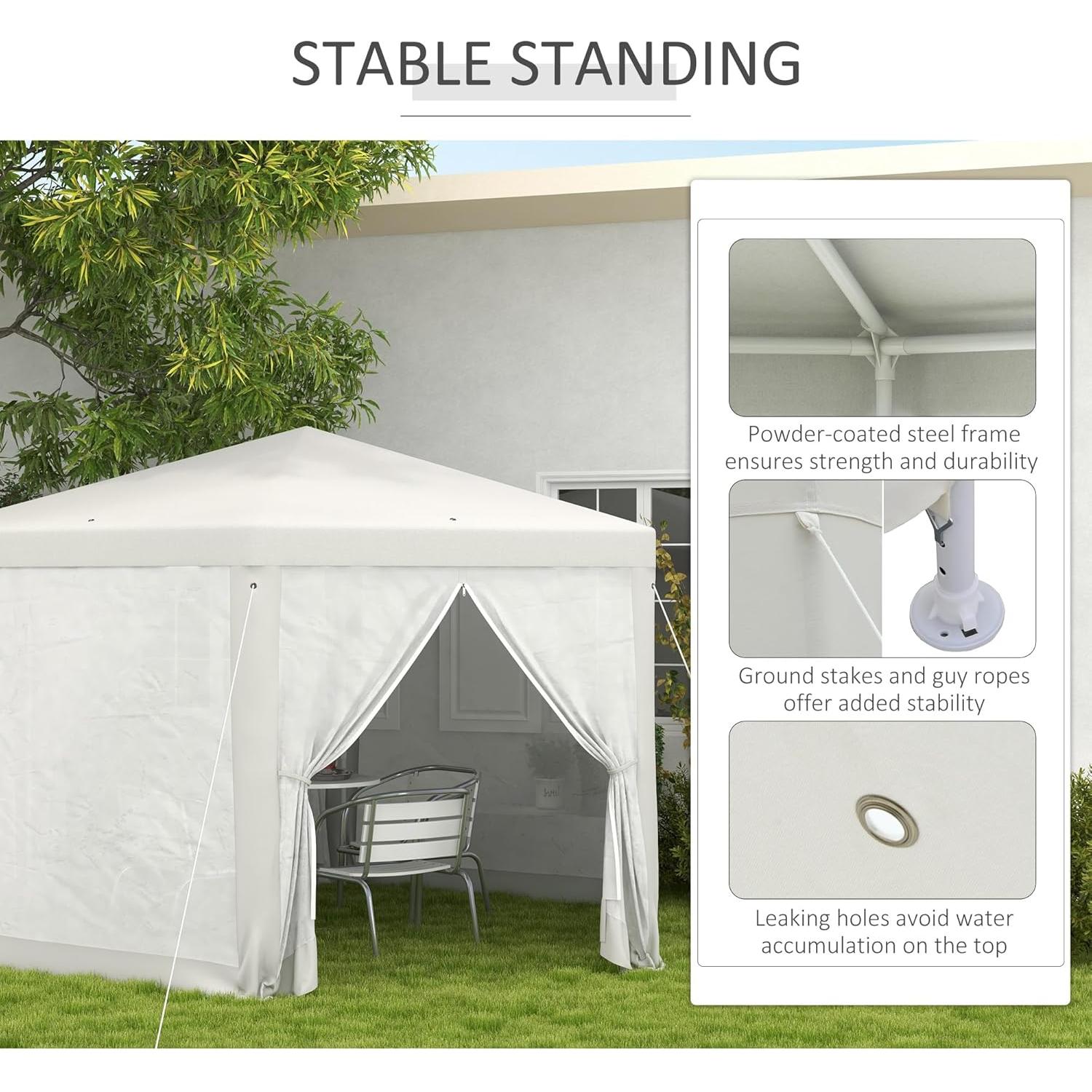 Carpa de Fiesta Hexagonal Outsunny 13x11 pies Blanca con Malla