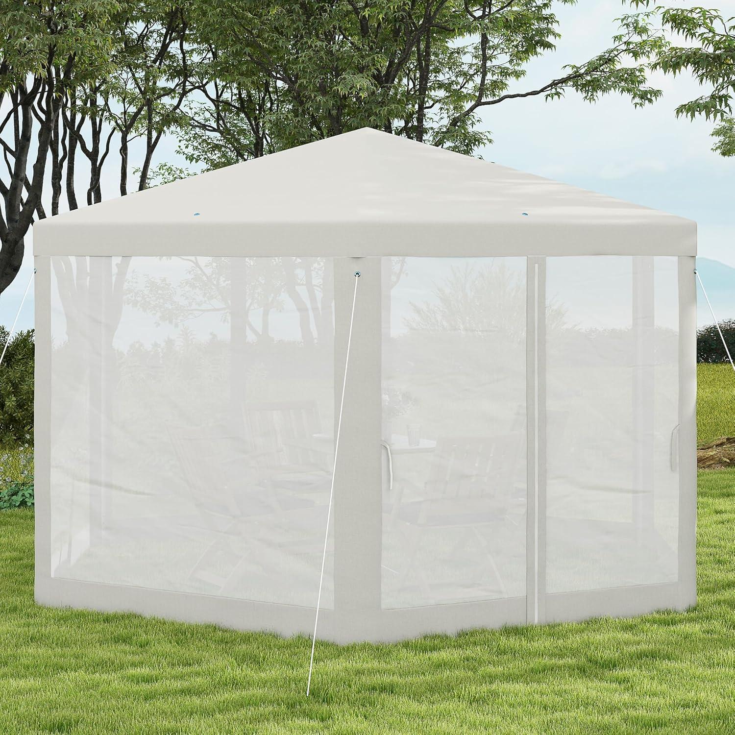 Carpa de Fiesta Hexagonal Outsunny 13x11 pies Blanca con Malla