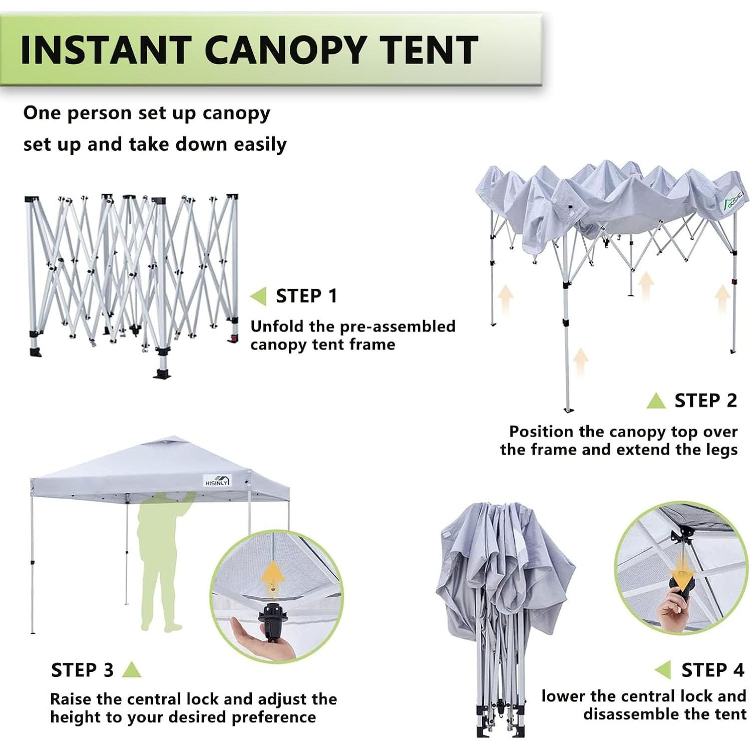 Carpa Plegable Hisinly 3x3m con Pared Lateral y Techo Ventilado