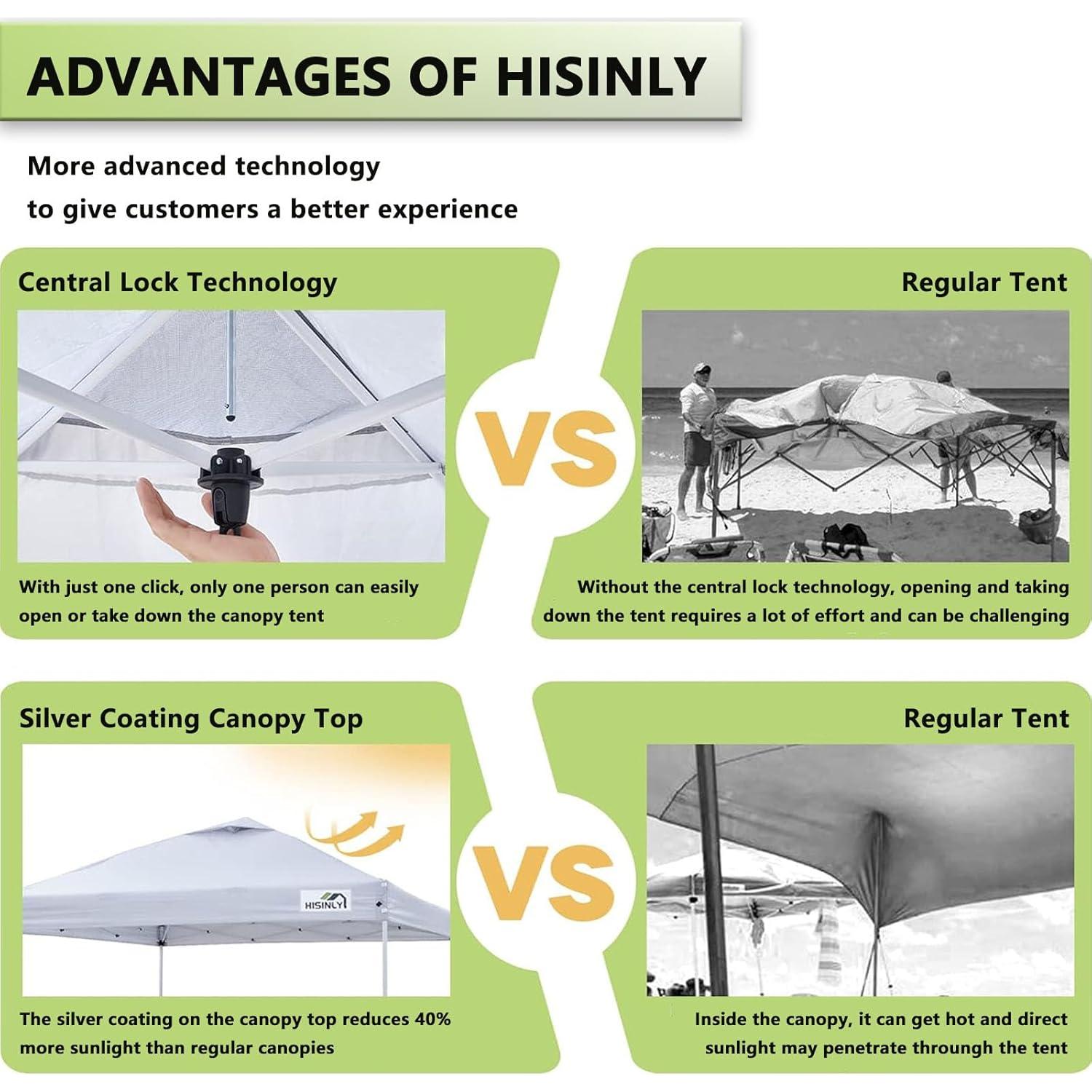 Carpa Plegable Hisinly 3x3m con Pared Lateral y Techo Ventilado