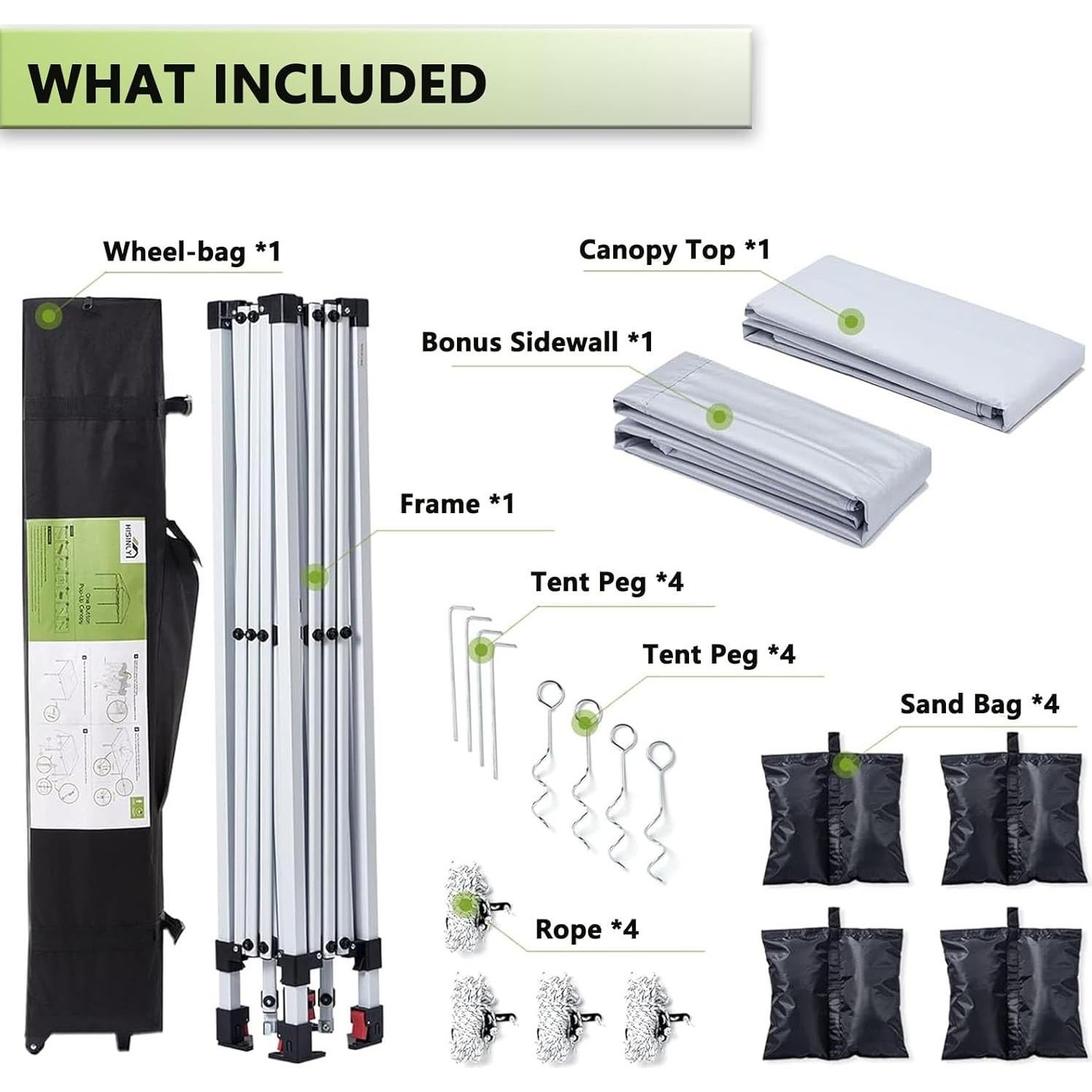 Carpa Plegable Hisinly 3x3m con Pared Lateral y Techo Ventilado