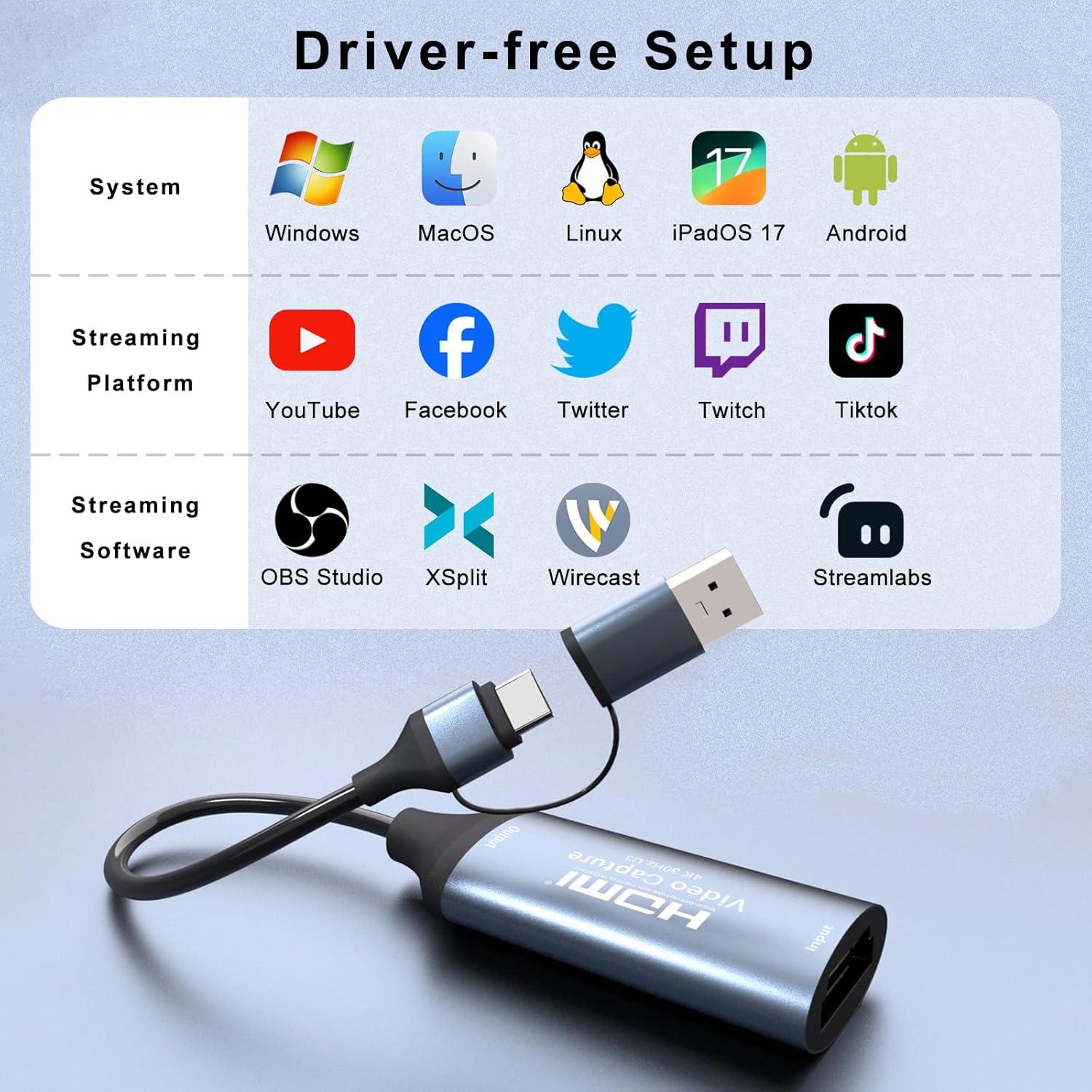 Tarjeta de Captura CAJECT HDMI a USB C 4K 1080P 60FPS