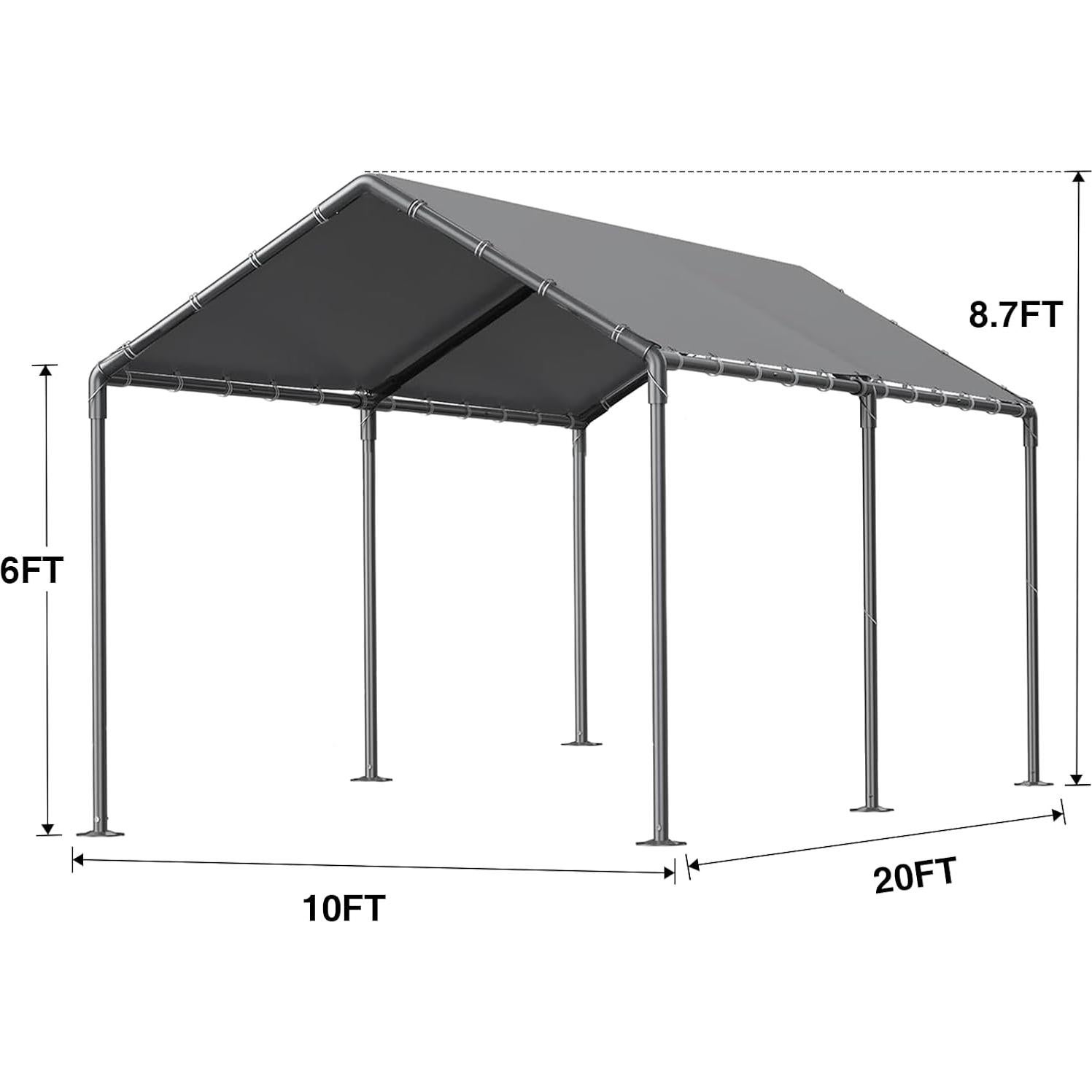 Carport Portátil Gaildon 10x6 m Impermeable con 6 Postes Metálicos