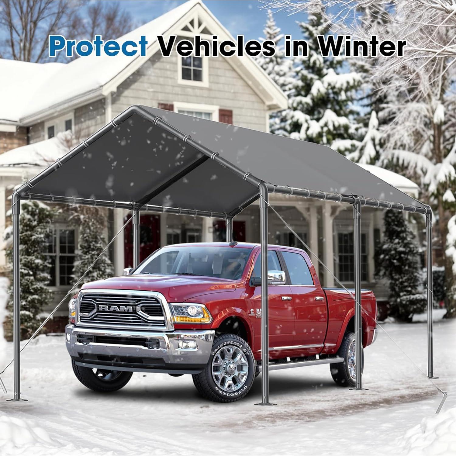 Carport Portátil Gaildon 10x6 m Impermeable con 6 Postes Metálicos