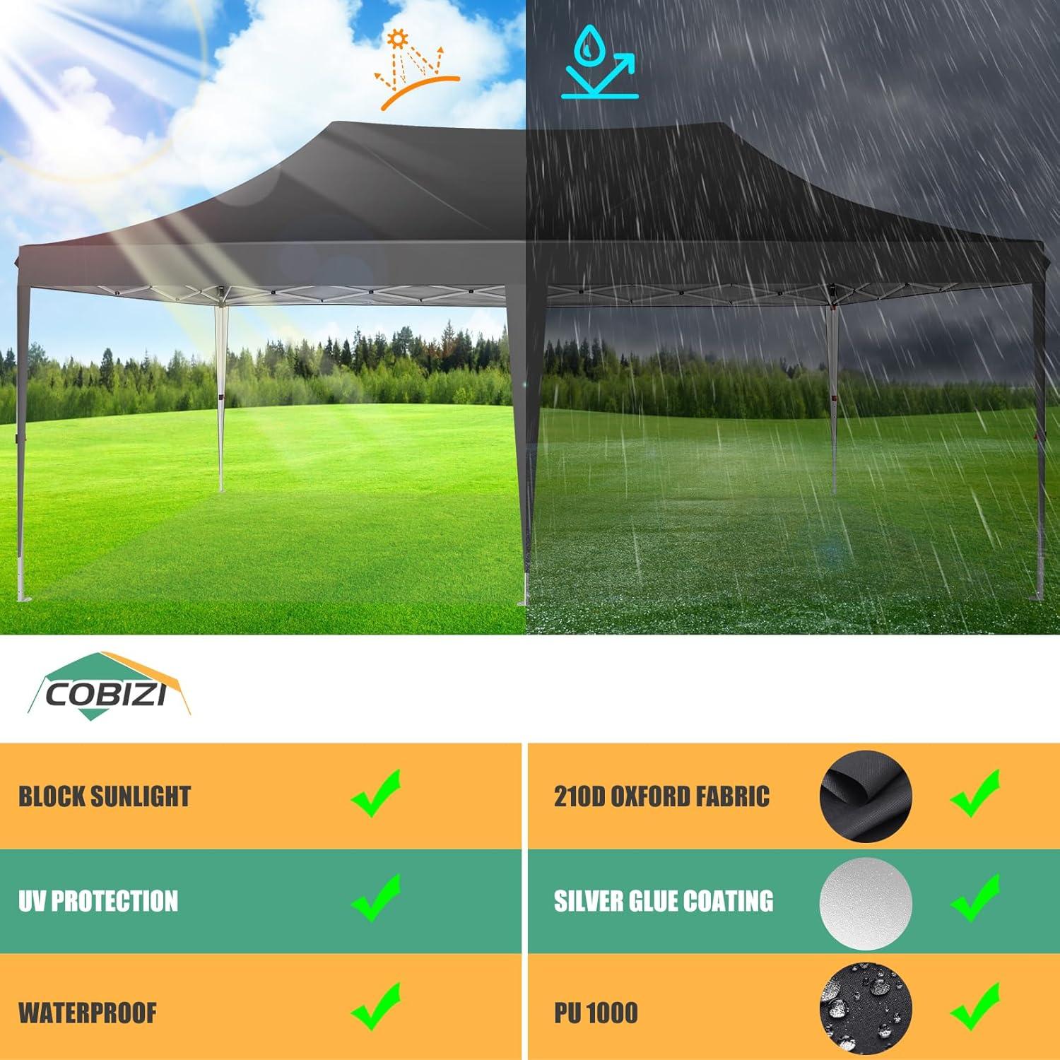 COBIZI 10x20 Canopy, Pop Up Canopy 10x20, Outdoor Wedding Party Tent, Commercial Tent, Waterproof Canopy Tent with 6 Sidewalls, All Season Outdoor Gazebos for Parties with Carry Bag, Event, Black
