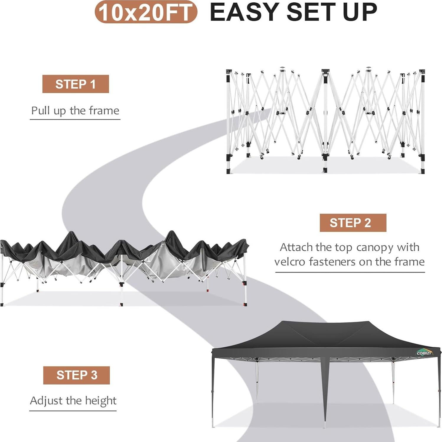 COBIZI 10x20 Canopy, Pop Up Canopy 10x20, Outdoor Wedding Party Tent, Commercial Tent, Waterproof Canopy Tent with 6 Sidewalls, All Season Outdoor Gazebos for Parties with Carry Bag, Event, Black