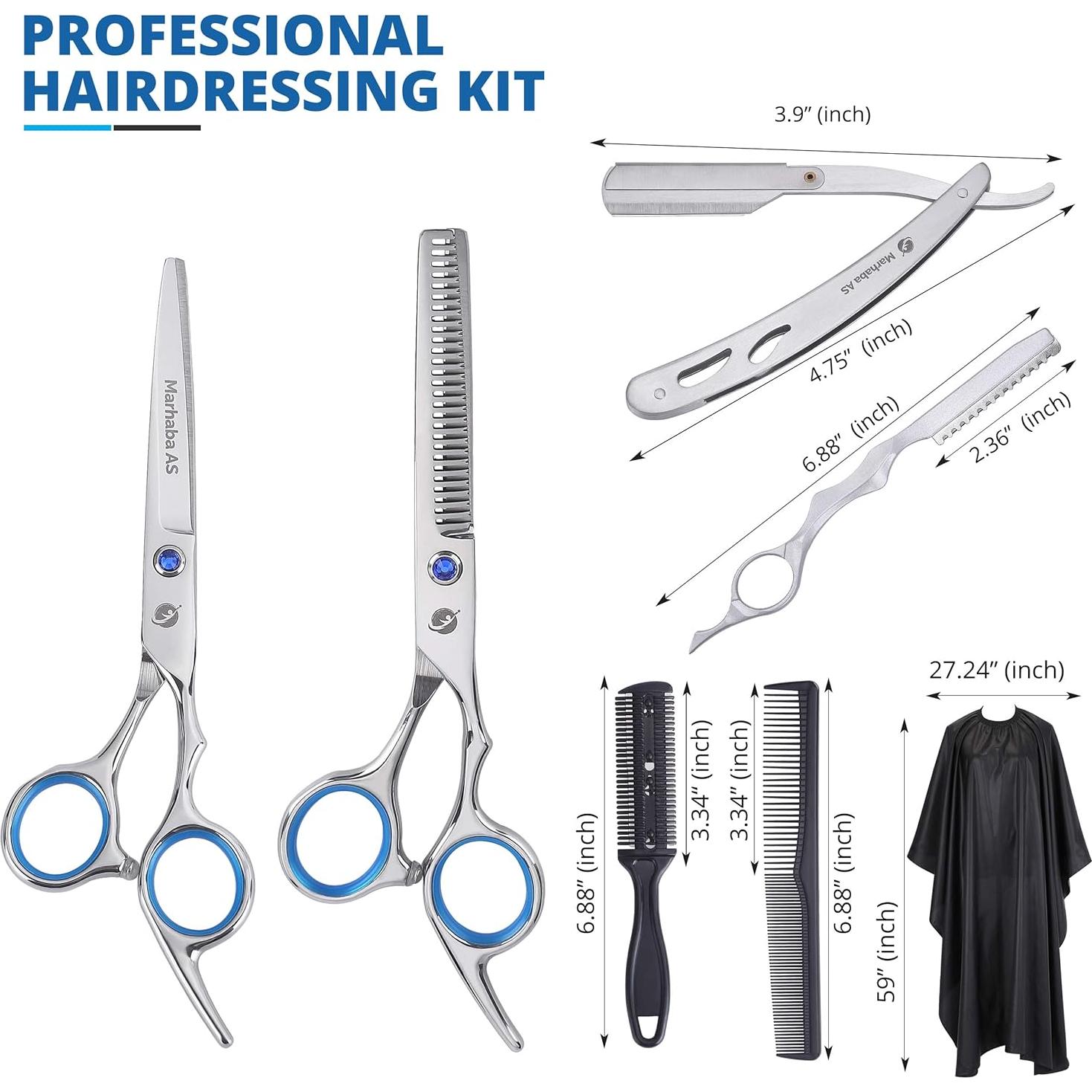 Kit de Tijeras de Barbero Marhaba AS - 10 Piezas Profesionales