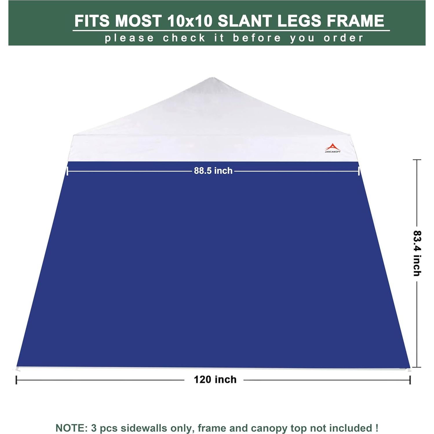 SunWall JANCANOPY 3 Paneles Laterales Impermeables 10x10 Azul Marino
