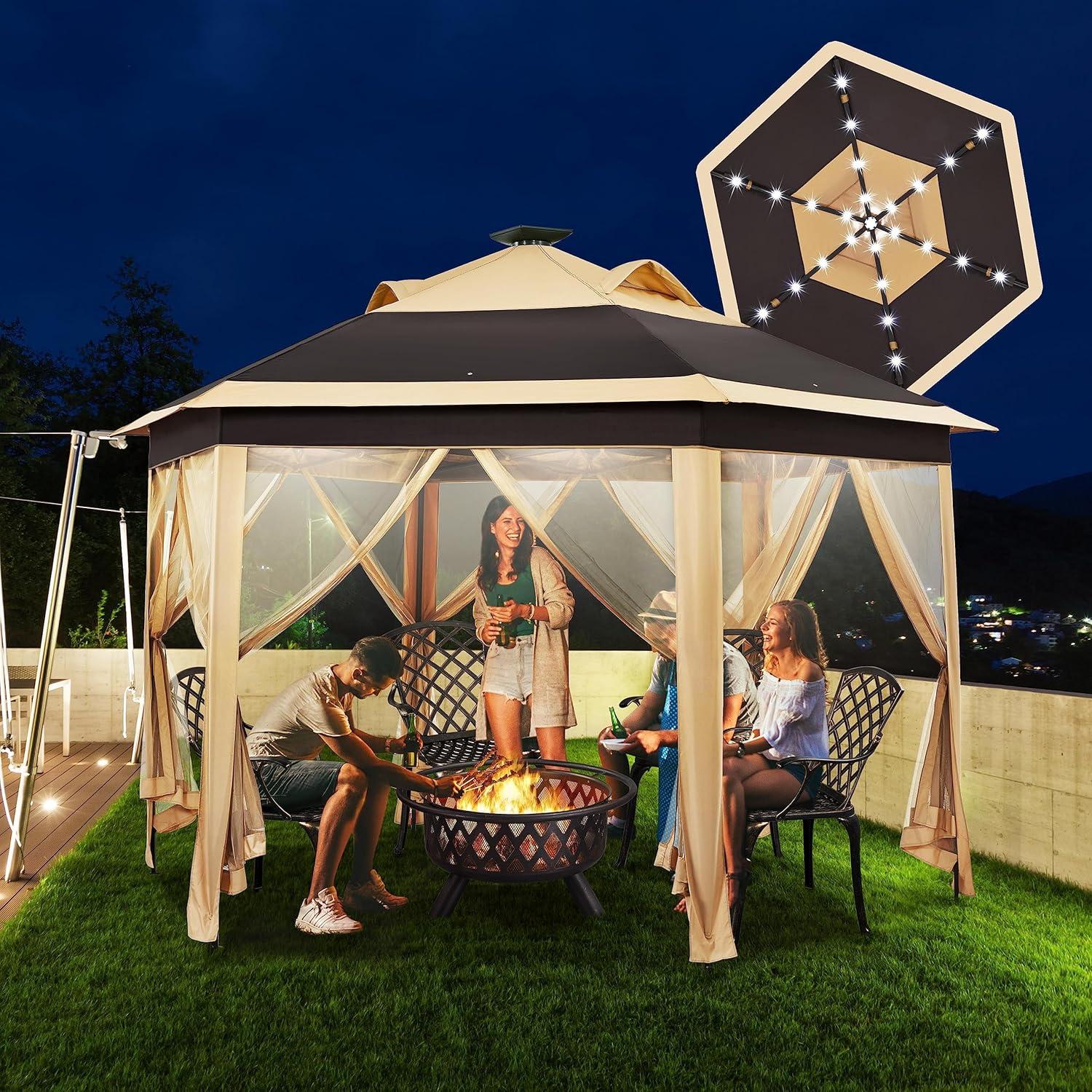 Gazebo Plegable Topeakmart 3.96x3.96m con 25 Luces LED